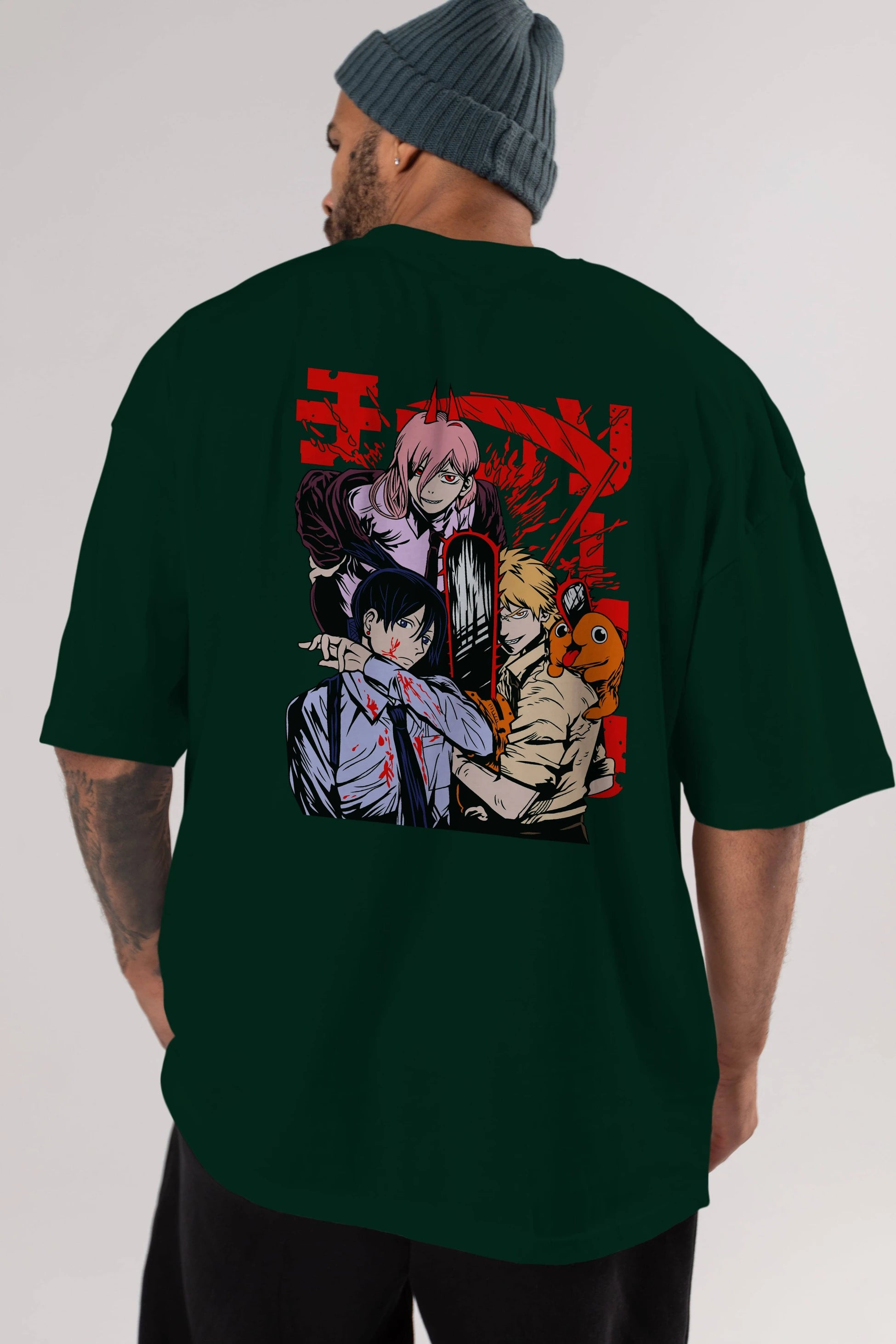 CHAINSAWMAN CREW Anime Arka Baskılı Oversize t-shirt Erkek Kadın Unisex