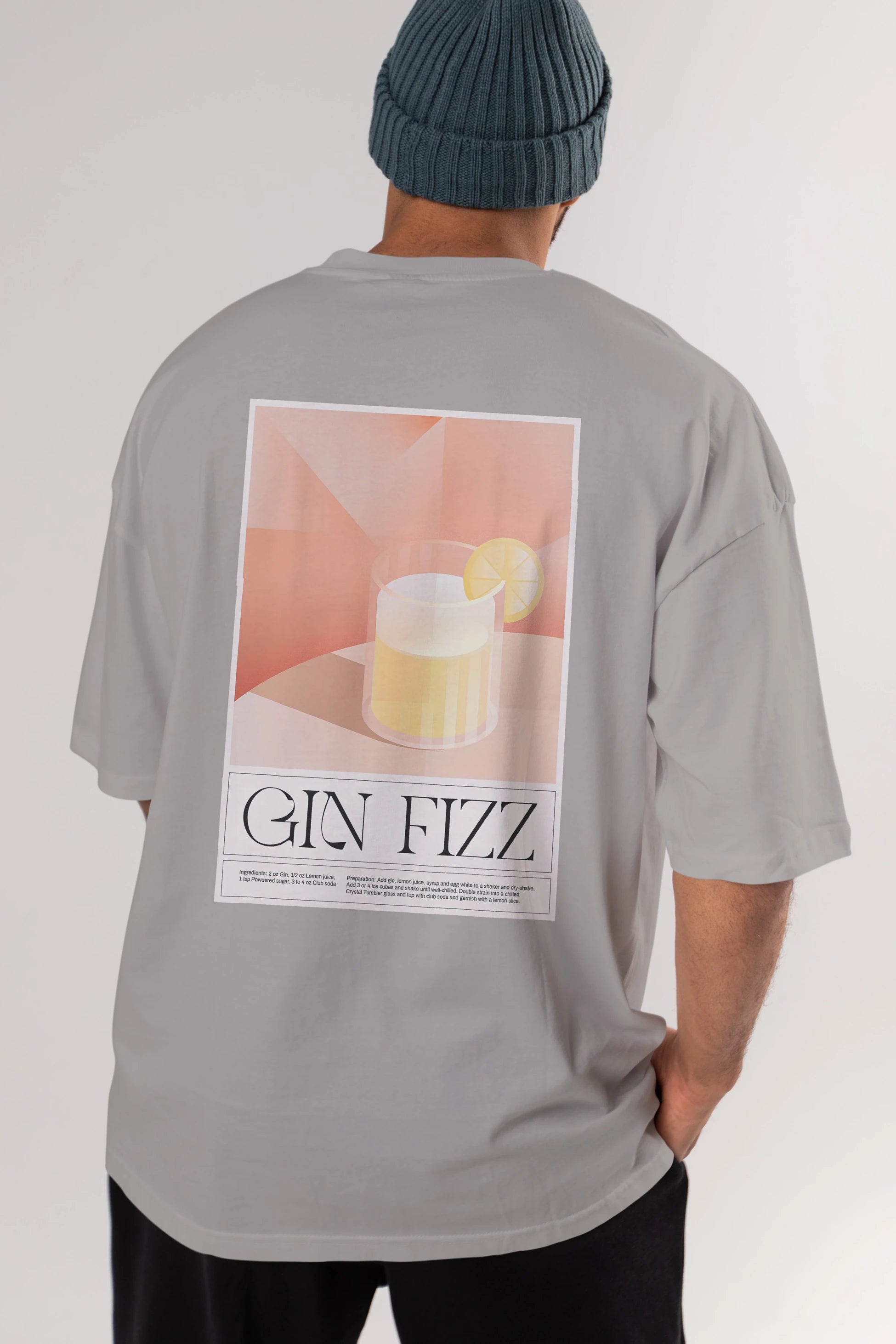Gin Fizz Arka Baskılı Oversize t-shirt Erkek Kadın Unisex %100 Pamuk Bisiklet Yaka tişort