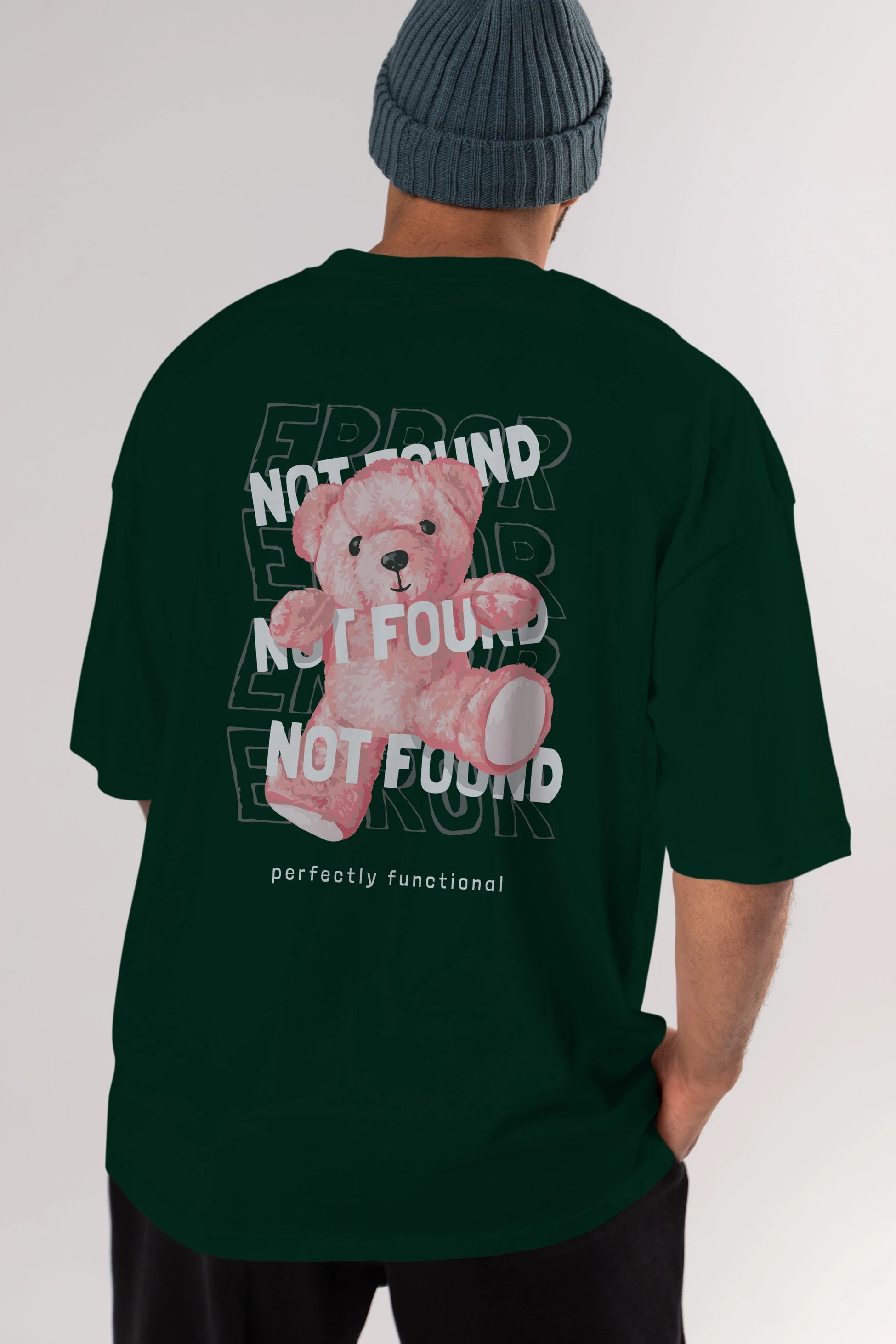 Error Not Found Bear Arka Baskılı Oversize t-shirt Erkek Kadın Unisex