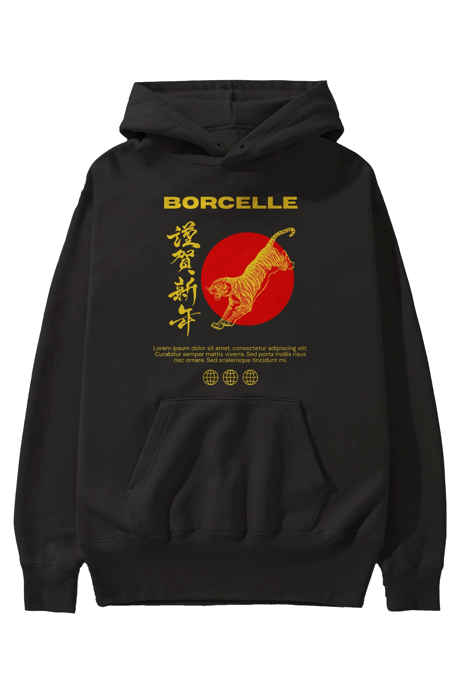Borcelle Tiger Streetwear Ön Baskılı Oversize Hoodie Kapüşonlu Sweatshirt Erkek Kadın Unisex
