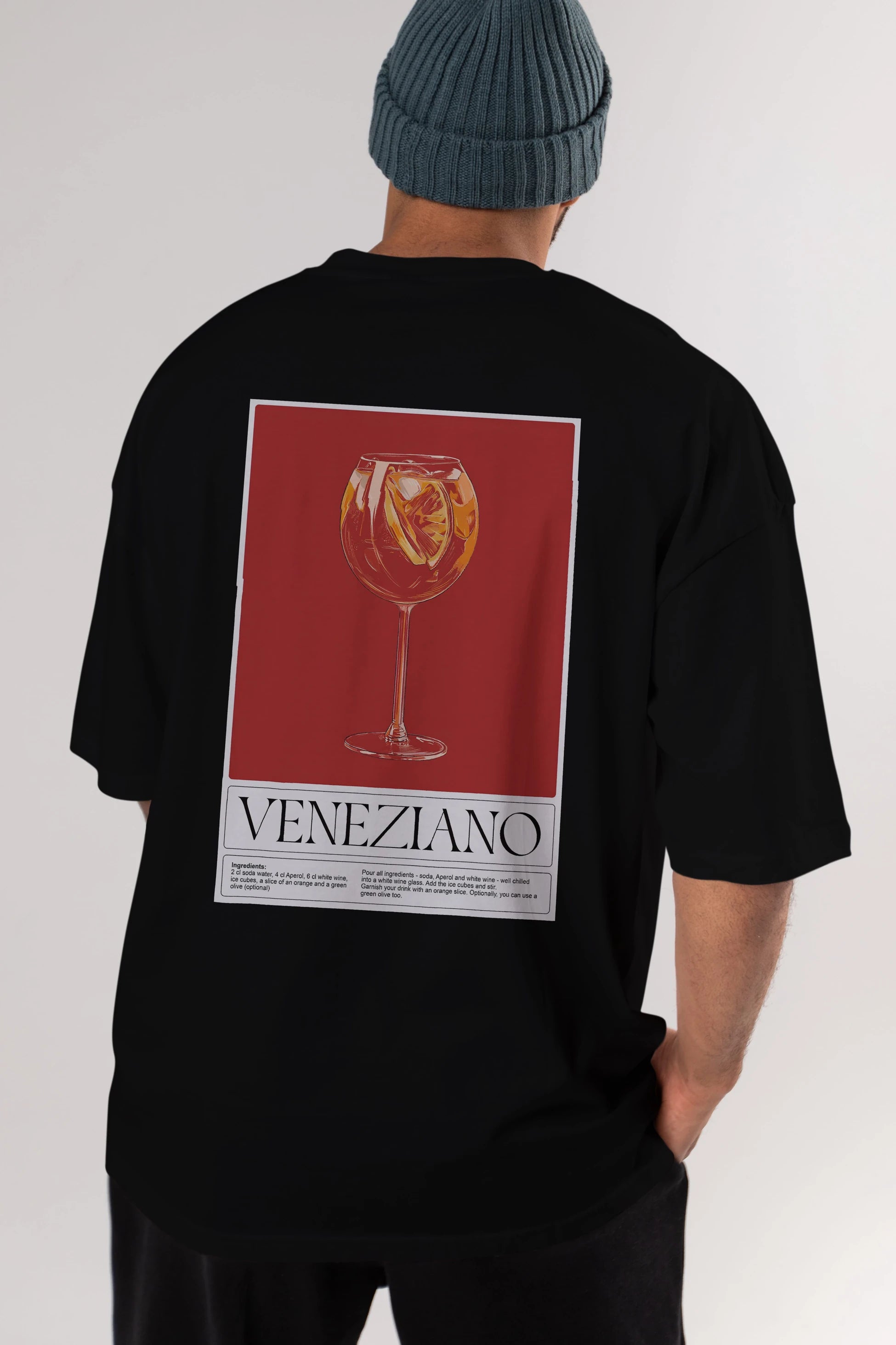 Veneziano Arka Baskılı Oversize t-shirt Erkek Kadın Unisex %100 Pamuk Bisiklet Yaka tişort