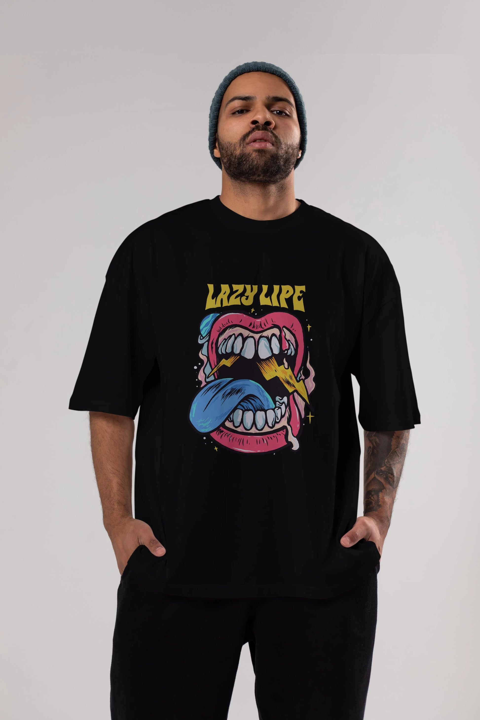 Lazy Lipe Ön Baskılı Oversize t-shirt Erkek Kadın Unisex
