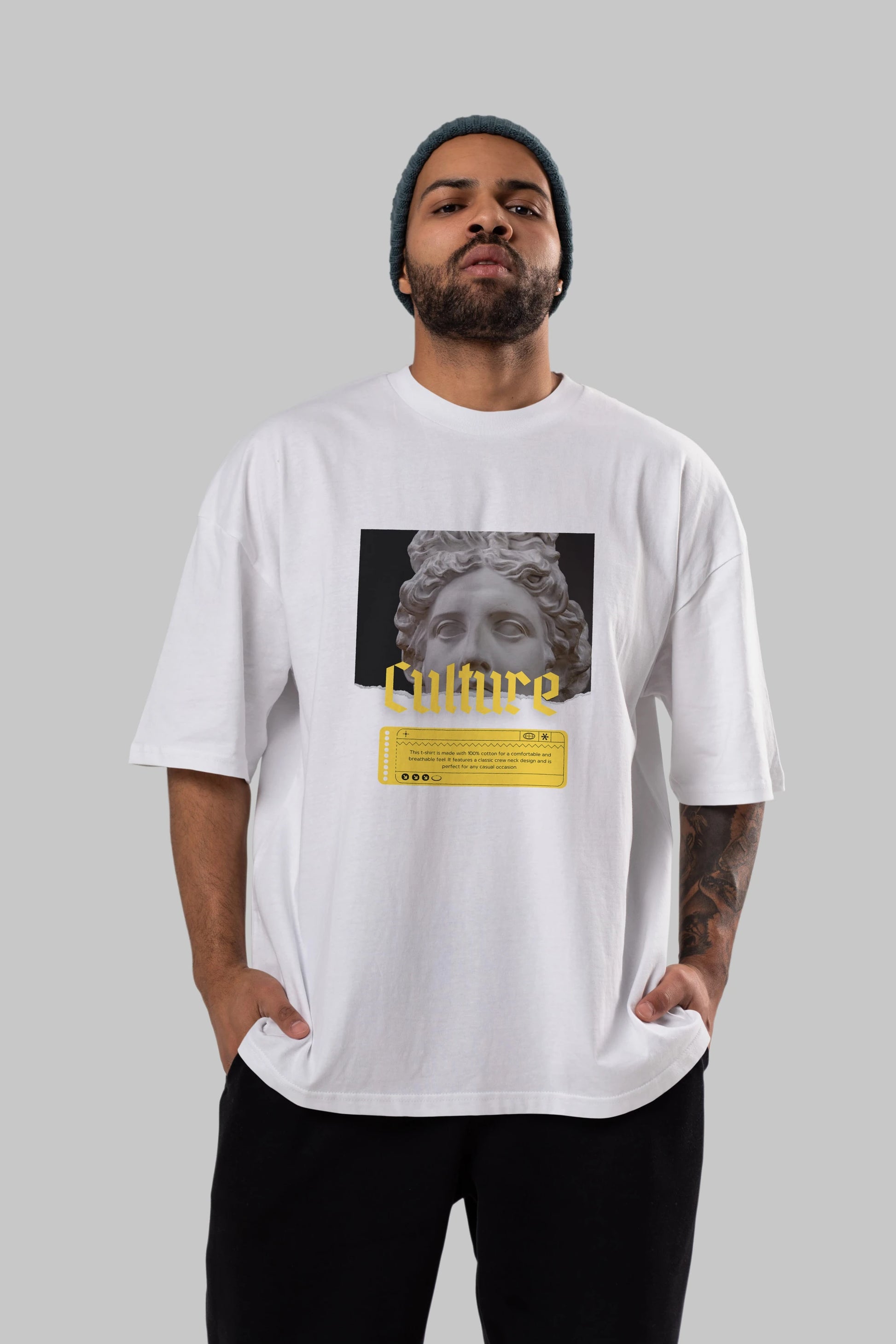 Culture Yazılı Ön Baskılı Oversize t-shirt Erkek Kadın Unisex