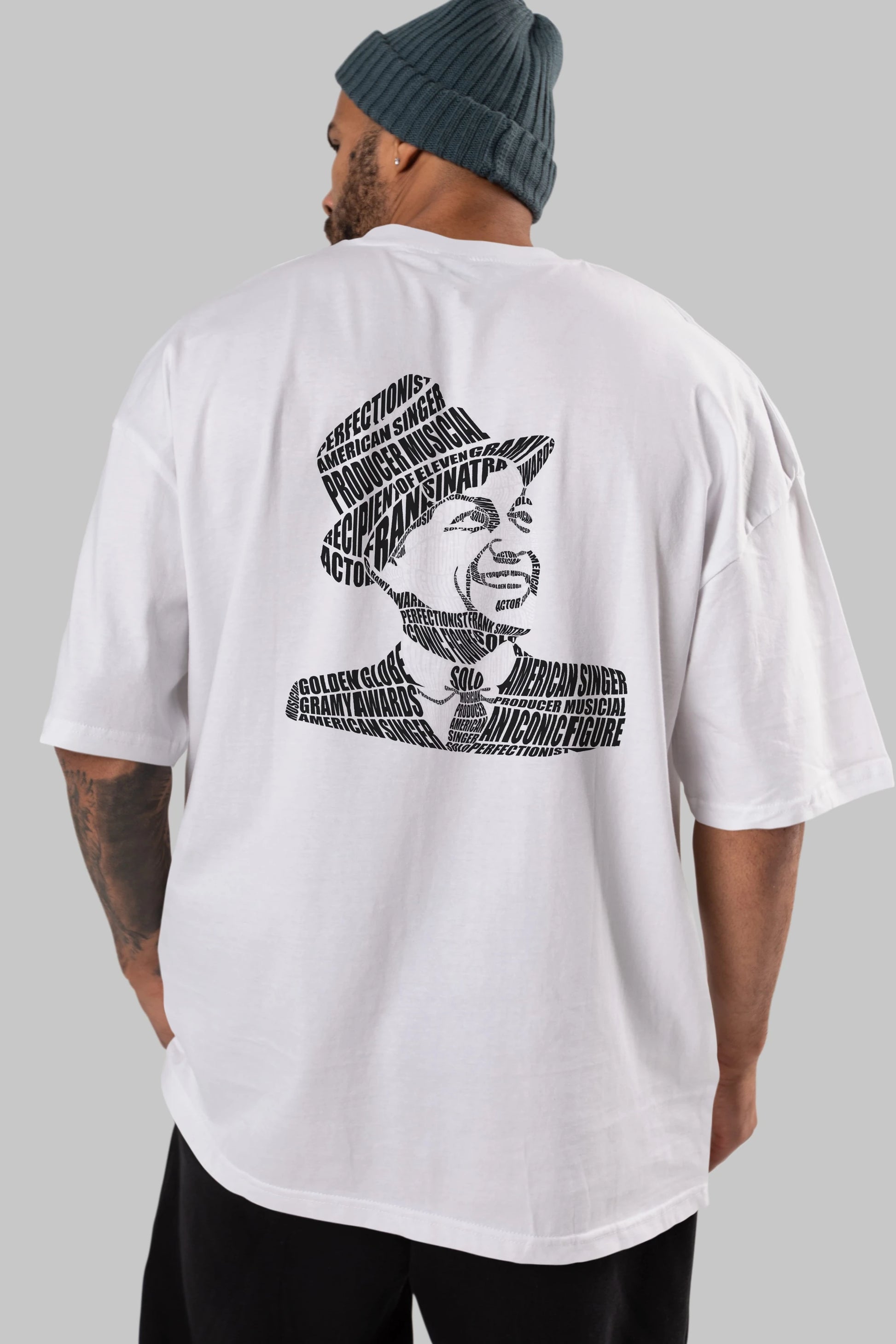 Frank Sinatra Calligram Arka Baskılı Oversize t-shirt %100 pamuk Erkek Kadın Unisex