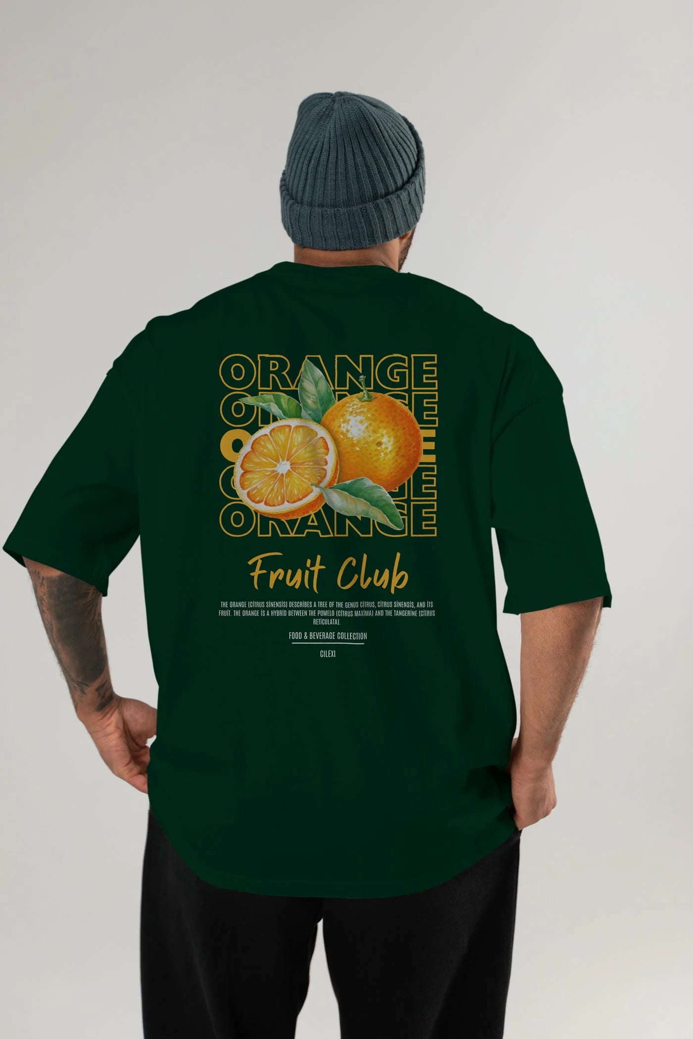 Orange Arka Baskılı Oversize t-shirt Erkek Kadın Pamuk Bisiklet Yaka tişort