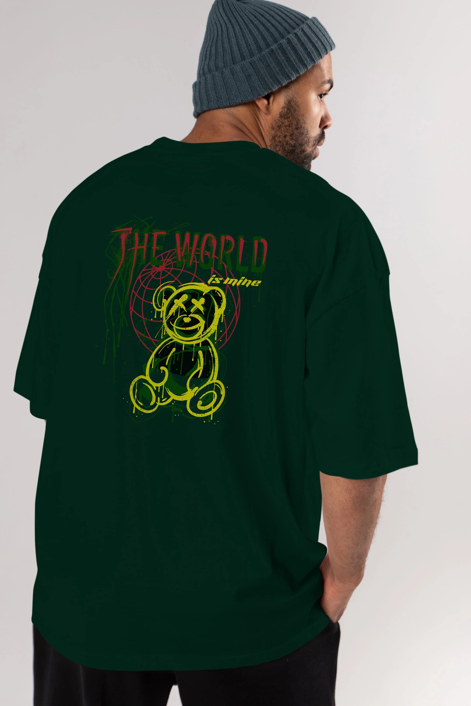 The World is Mine Bear Arka Baskılı Oversize t-shirt Erkek Kadın Unisex