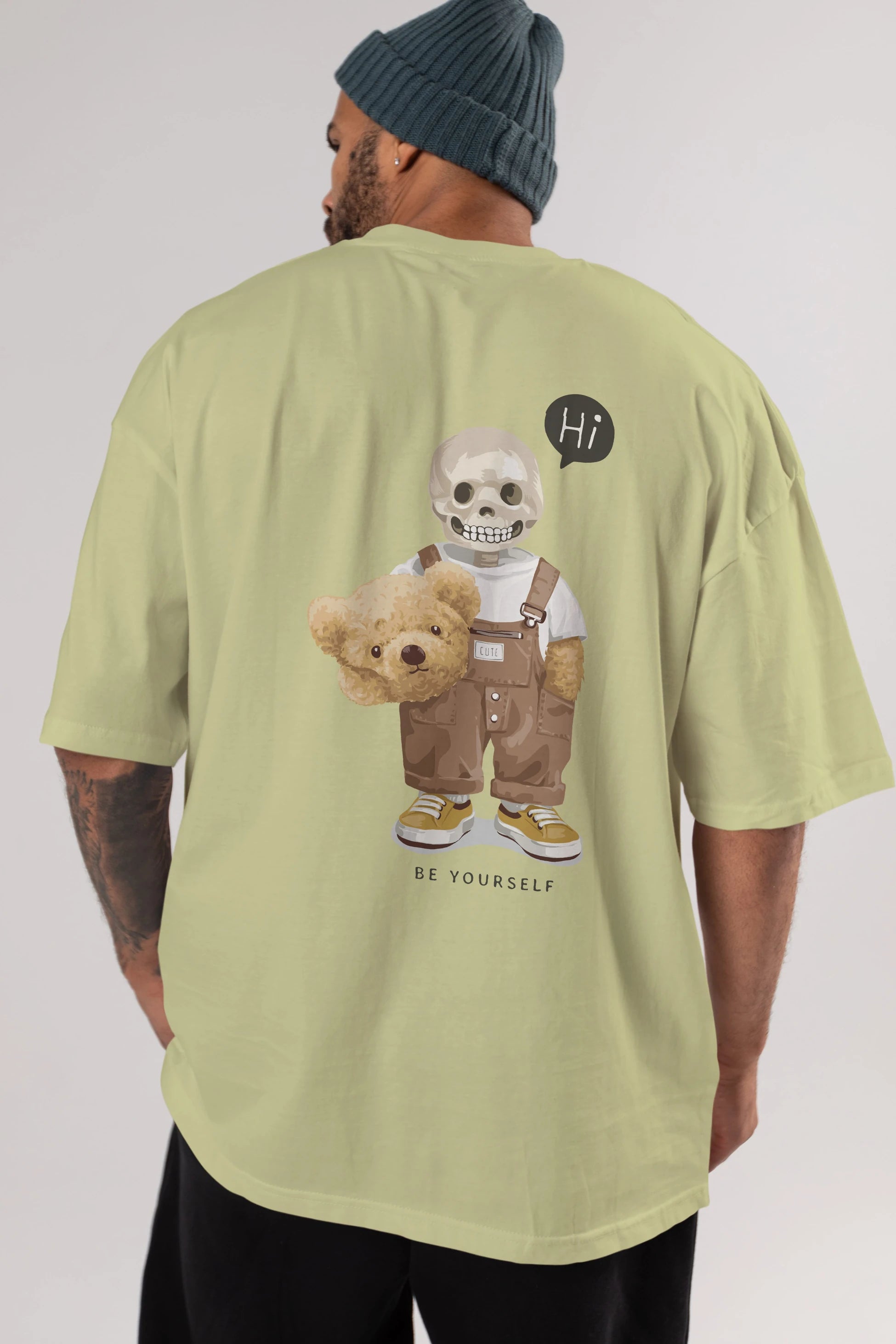 Teddy Bear hi Arka Baskılı Oversize t-shirt Erkek Kadın Unisex %100 Pamuk