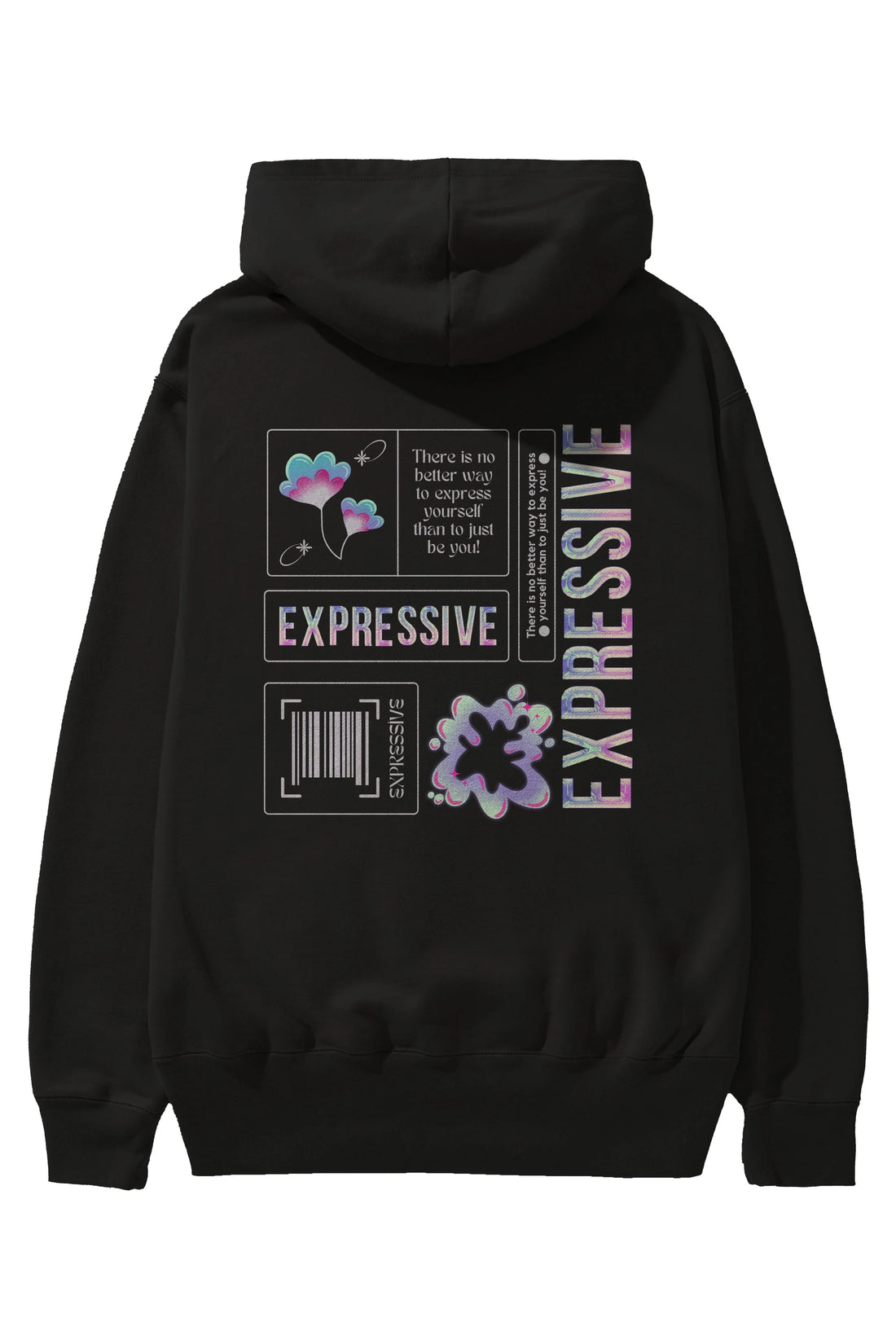 Expressive Streetwear Arka Baskılı Oversize Hoodie Kapüşonlu Sweatshirt Erkek Kadın Unisex