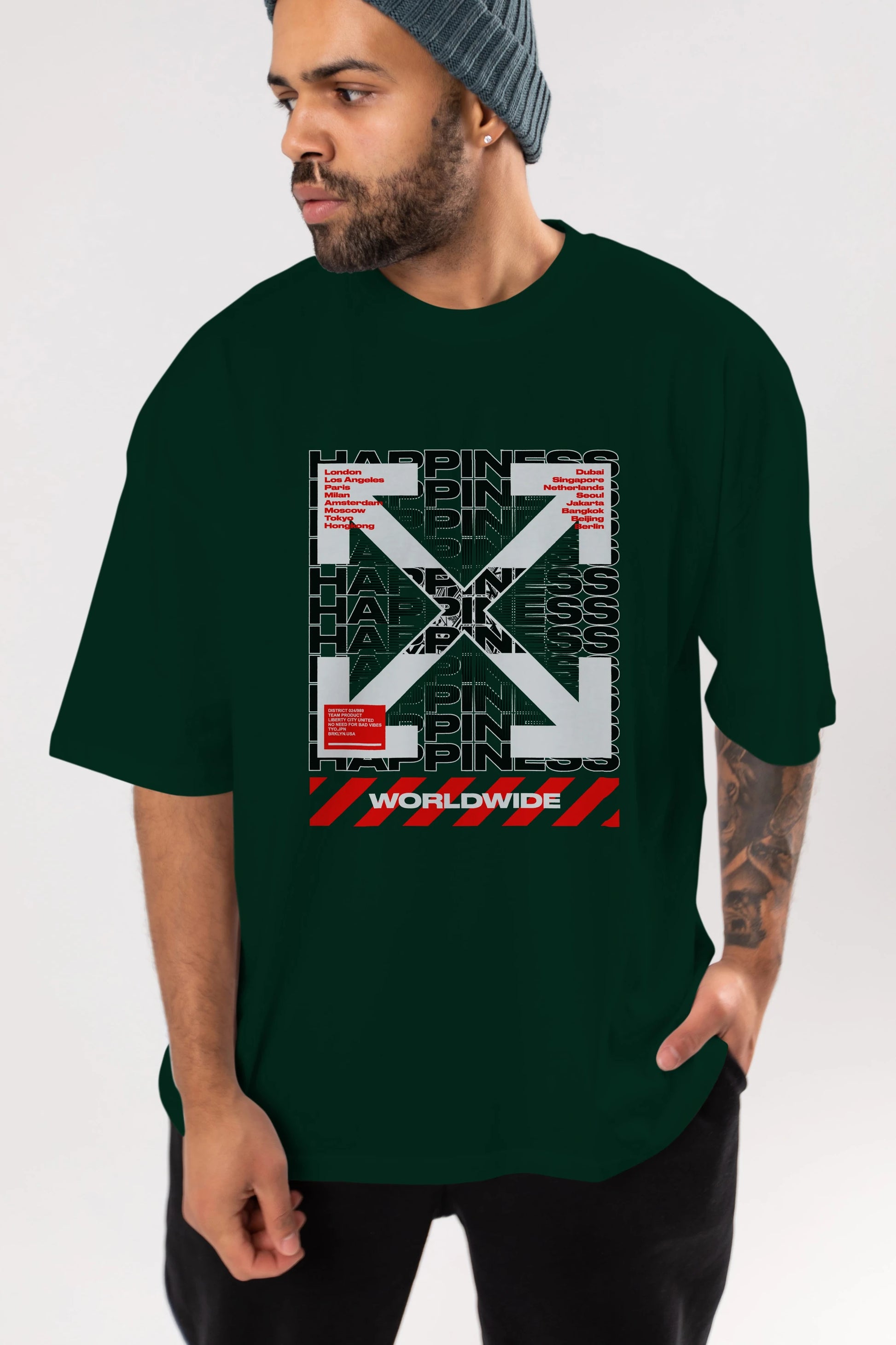 Happiness Worldwide Ön Baskılı Oversize t-shirt Erkek Kadın Unisex
