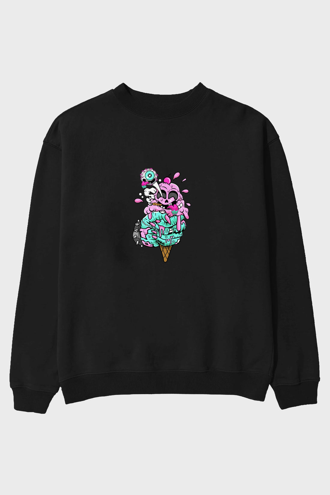 Ice Cream Zombie Ön Baskılı Oversize Sweatshirt Erkek Kadın Unisex