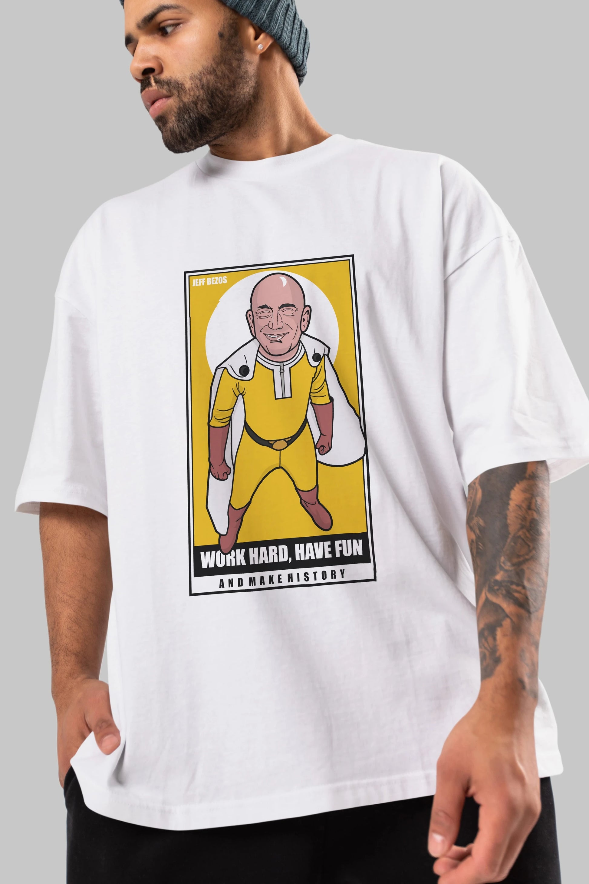 Jeff Bezos Saitama Ön Baskılı Oversize t-shirt Erkek Kadın Unisex %100 Pamuk tişort