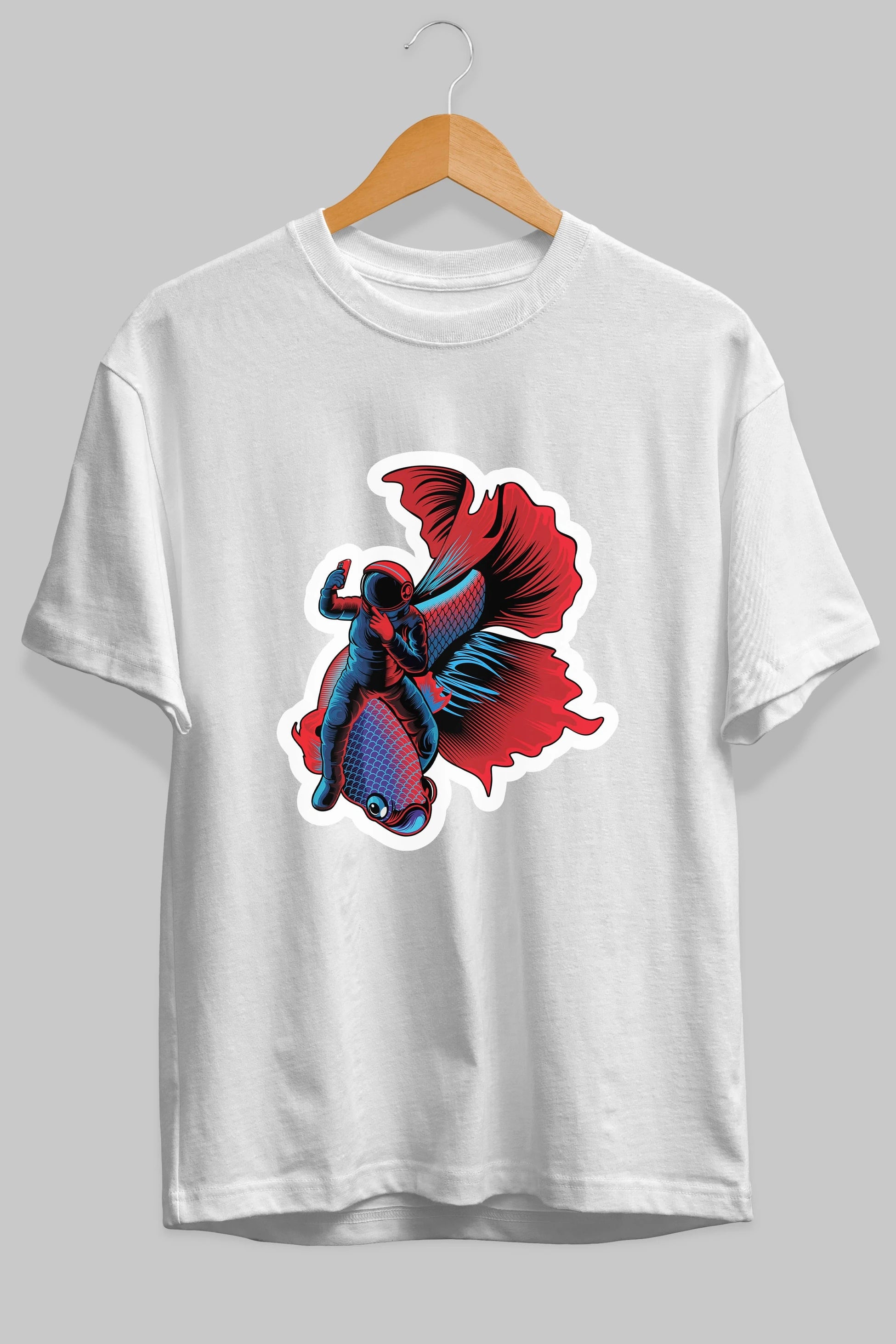 Astrofish selfie sticker Ön Baskılı Oversize t-shirt Erkek Kadın Unisex