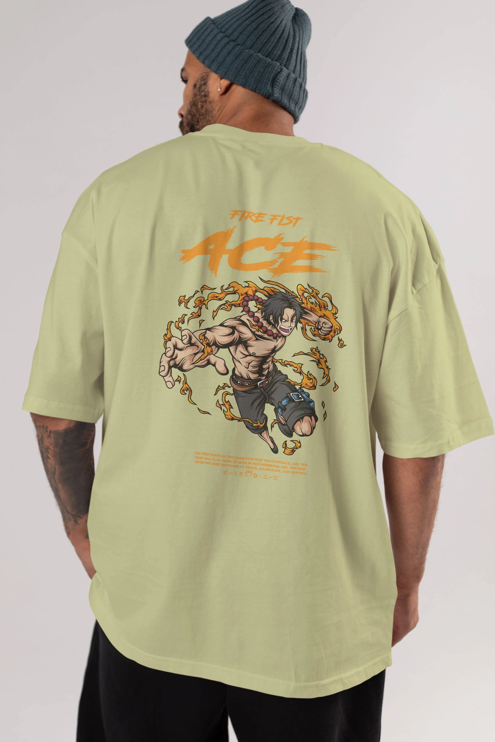 Fire Fist Ace Anime Arka Baskılı Oversize t-shirt Erkek Kadın Unisex