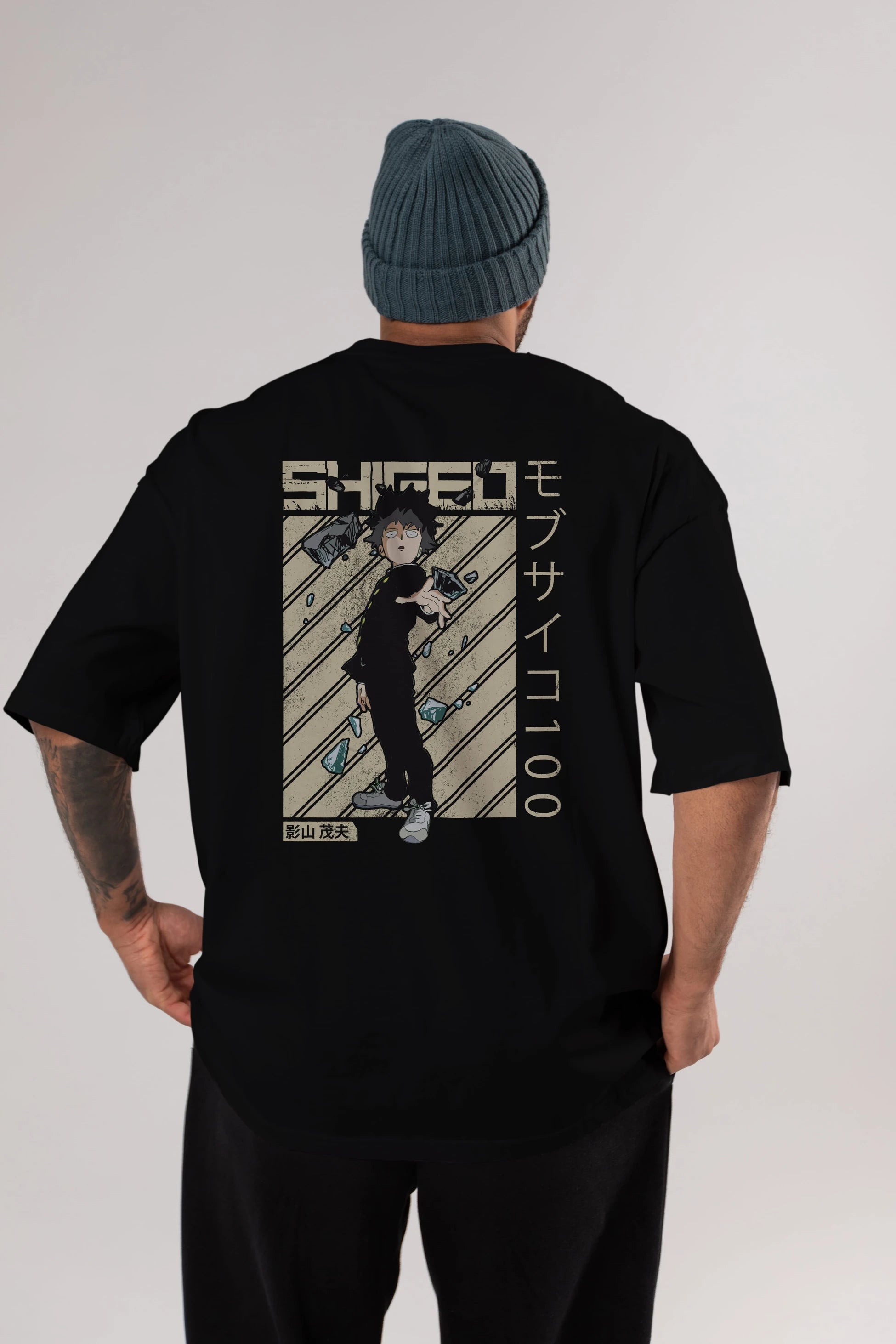 Shigeo Kageyama 3 Anime Arka Baskılı Oversize t-shirt Erkek Kadın Unisex