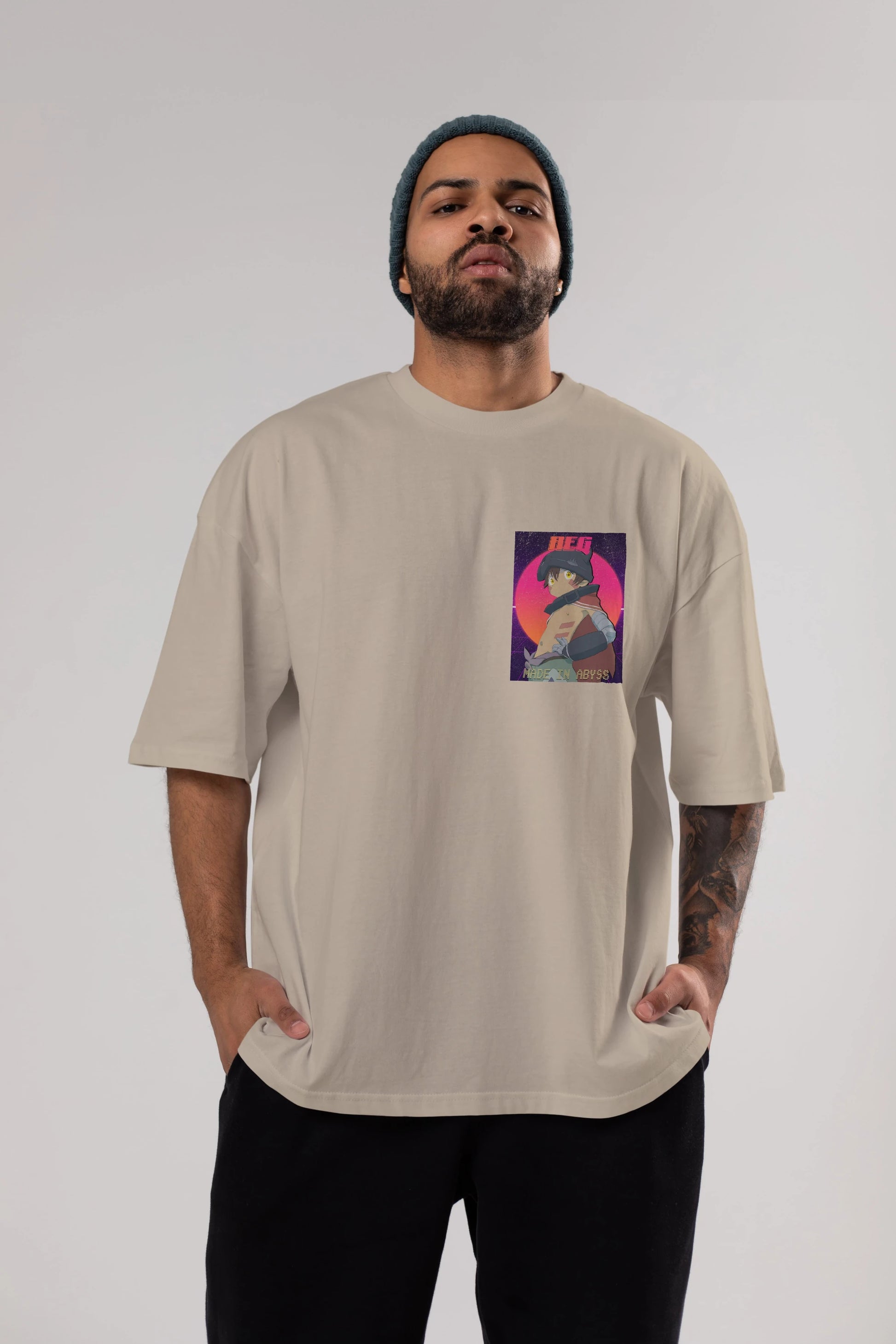 Reg 7 Ön Sol Baskılı Oversize t-shirt Erkek Kadın Unisex %100 Pamuk Bisiklet Yaka tişort