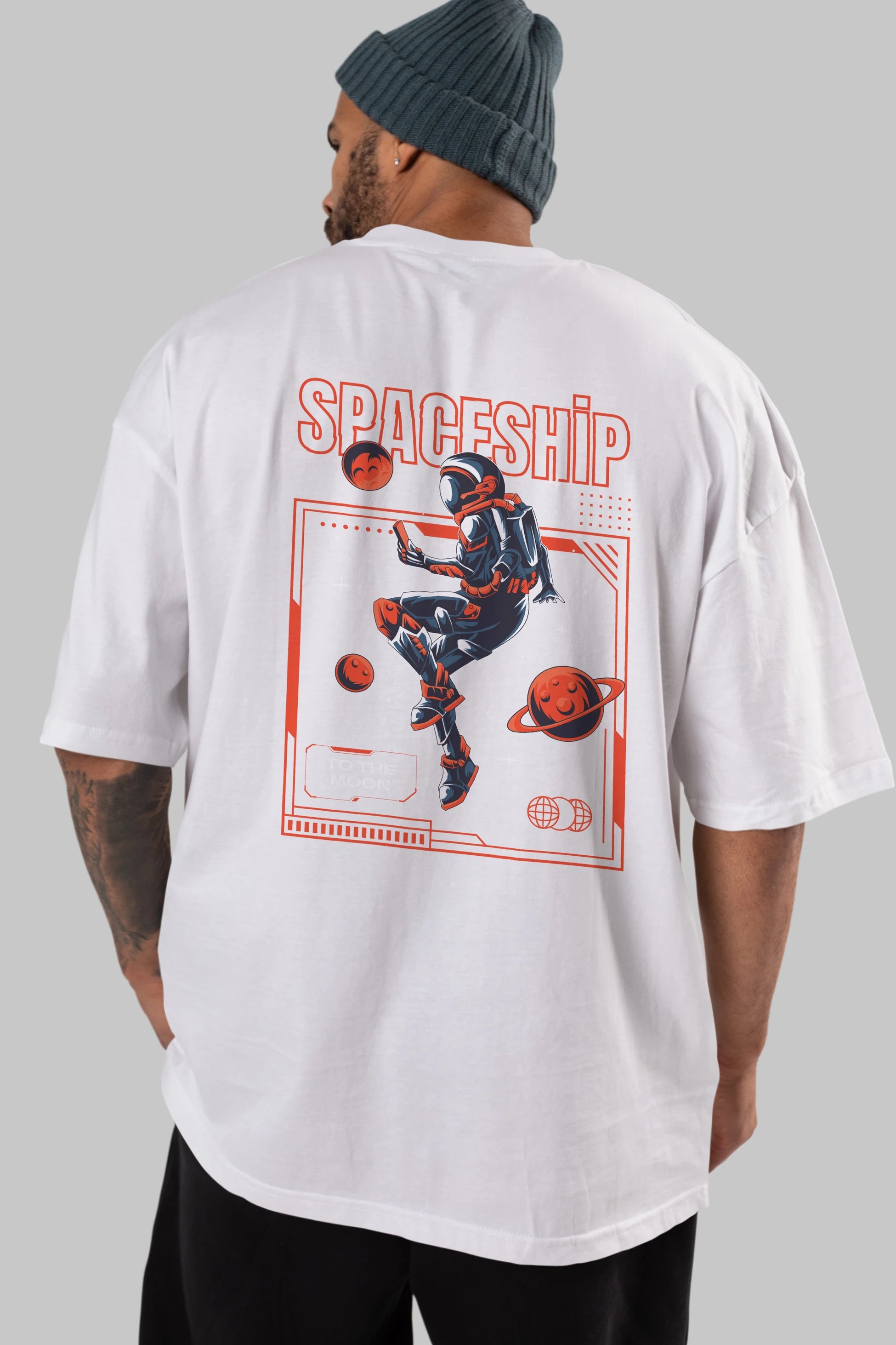 Spaceship Arka Baskılı Oversize t-shirt Erkek Kadın Unisex