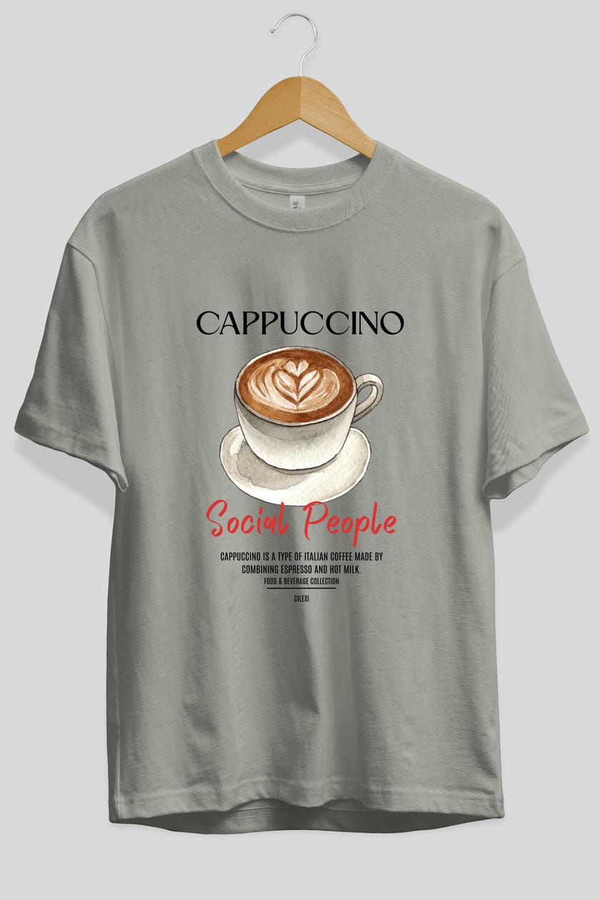 Cappuccino Kokteyl Serisi ön Baskılı Oversize t-shirt Erkek Kadın %100 Pamuk Bisiklet Yaka tişort
