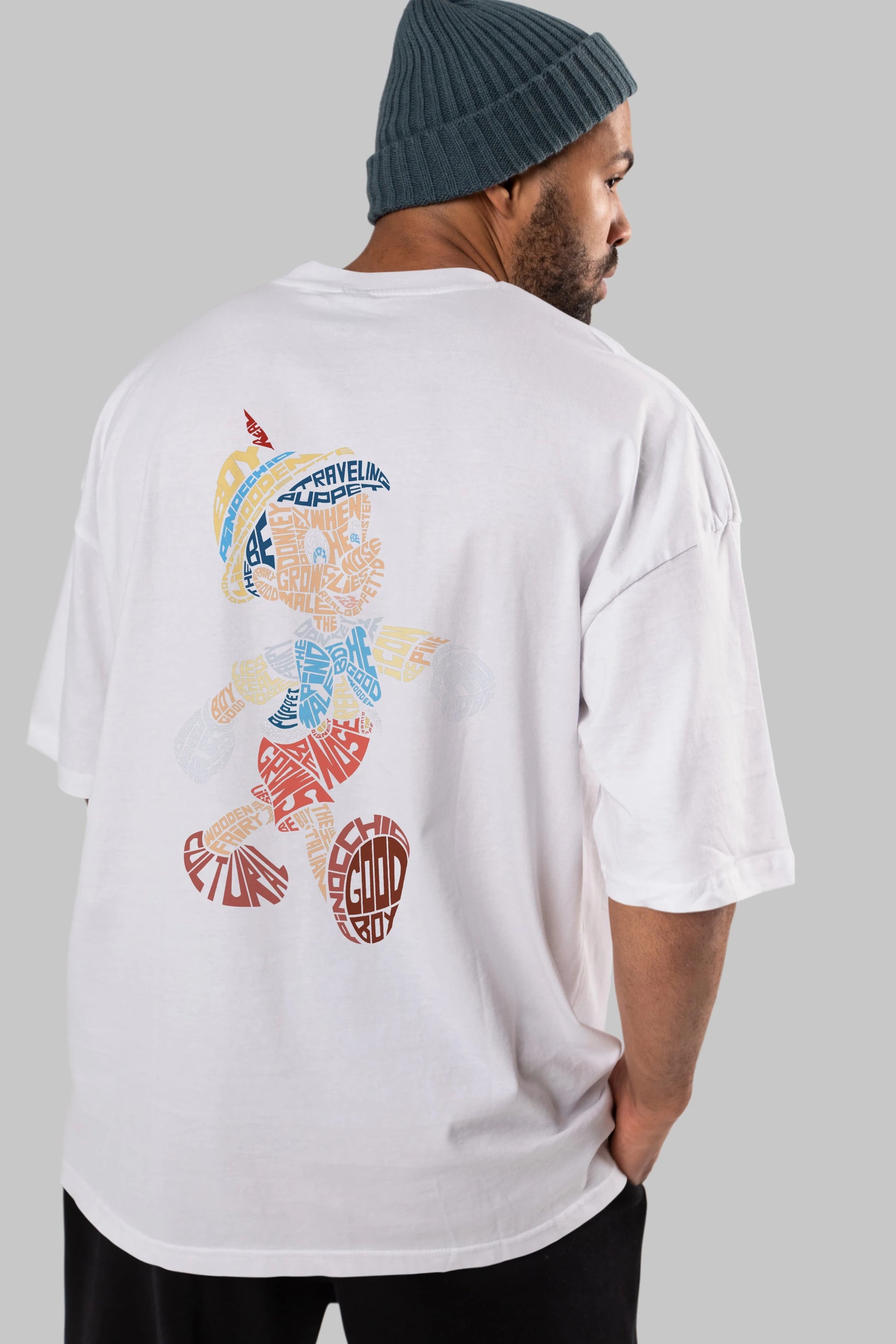 Pinokio Arka Baskılı Oversize t-shirt %100 pamuk Erkek Kadın Unisex