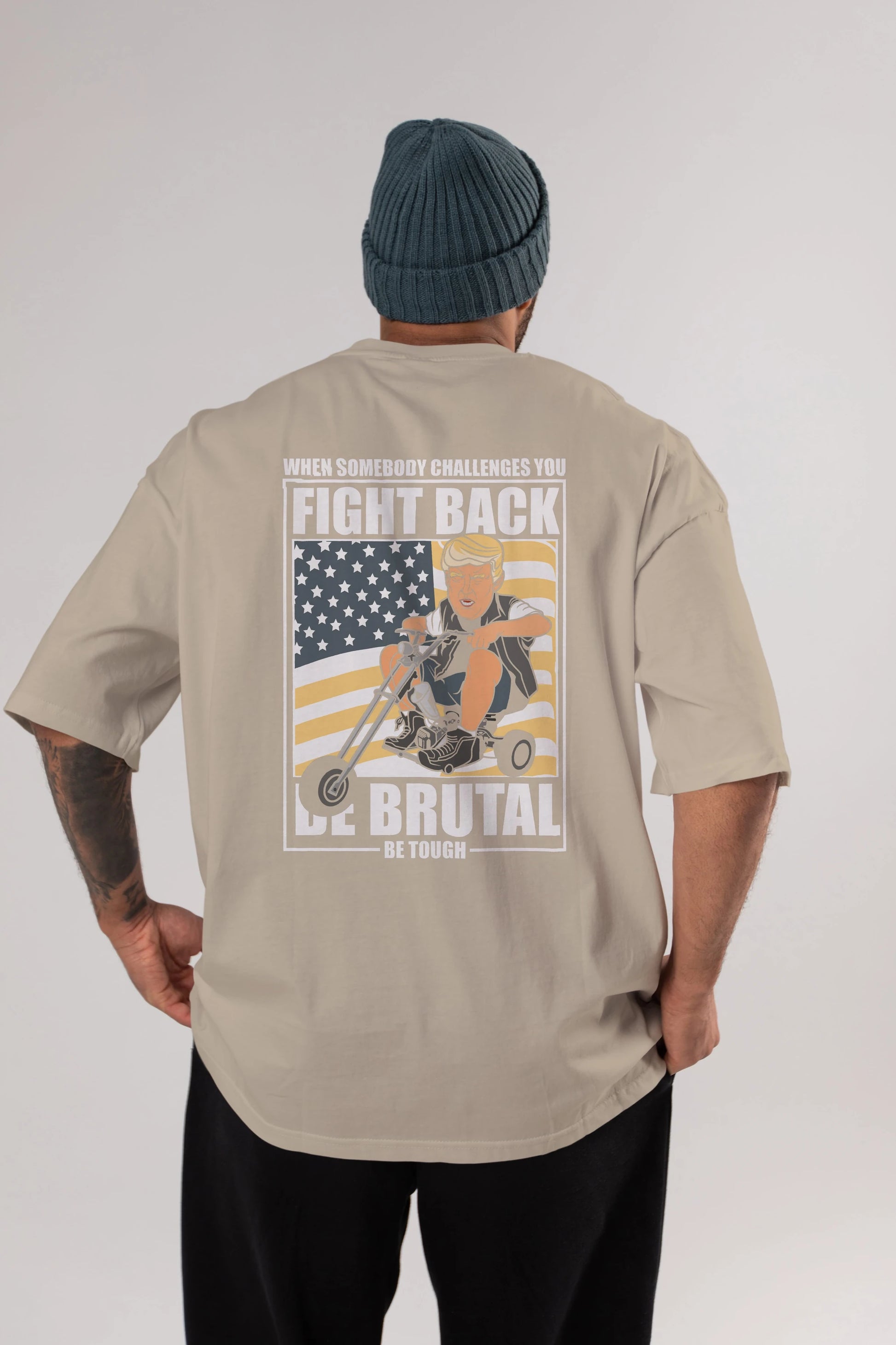 Trump Biker Arka Baskılı Oversize t-shirt Erkek Kadın Unisex %100 Pamuk tişort
