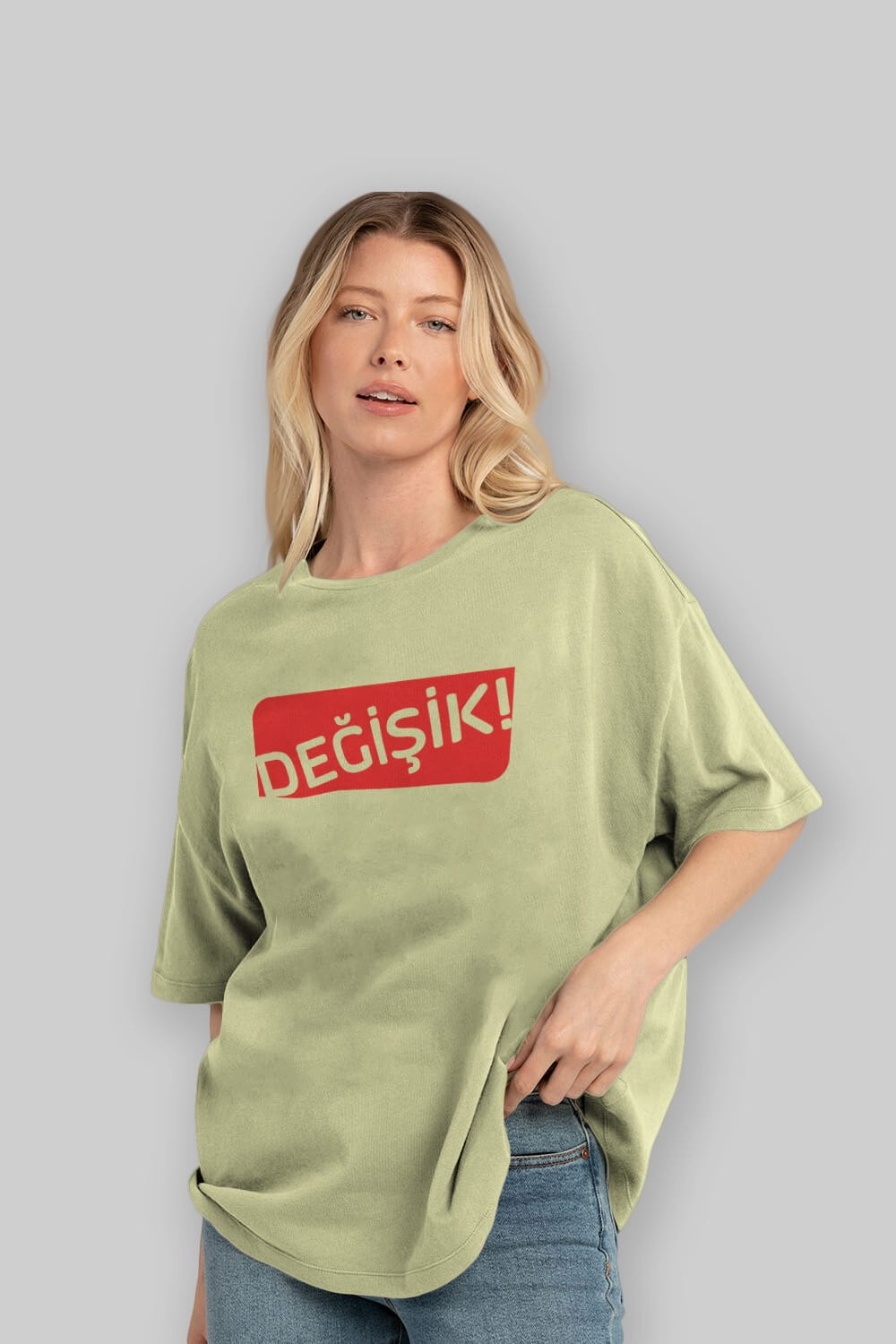 Değişik Ön Baskılı Oversize t-shirt %100 pamuk Erkek Kadın Unisex