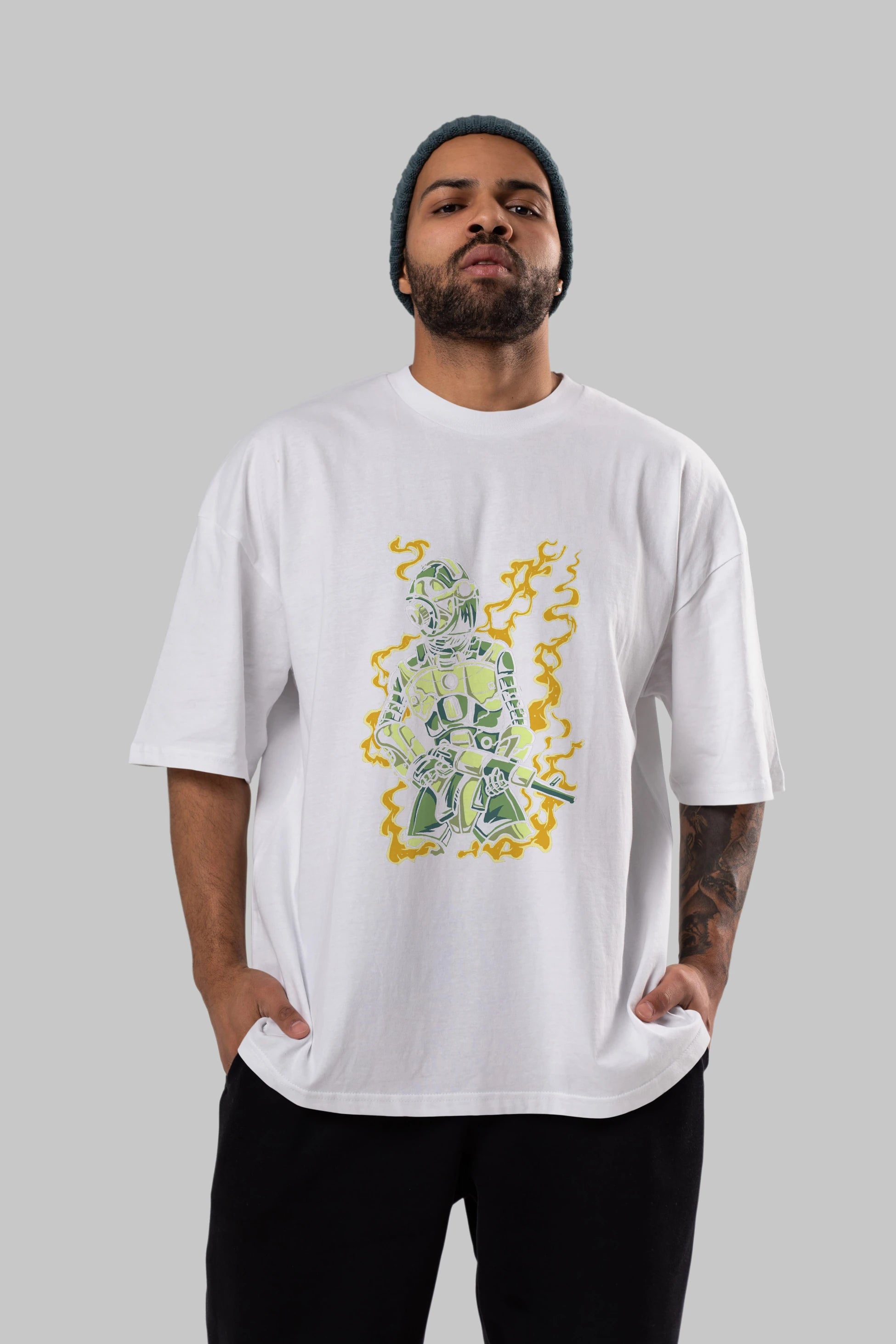 Robot Soldier Ön Baskılı Oversize t-shirt Erkek Kadın Unisex %100 Pamuk tişort