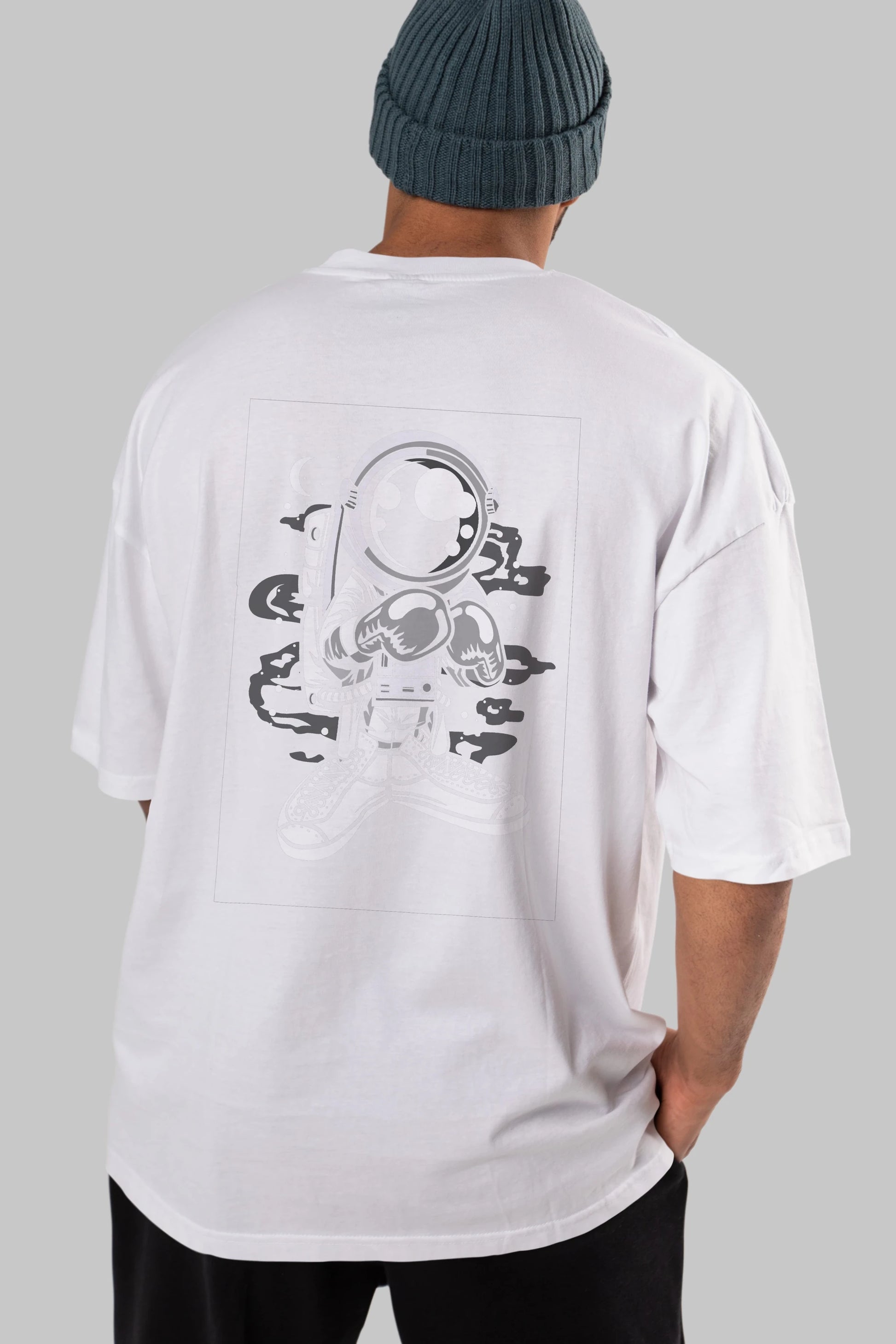 Astronaut Boxer Arka Baskılı Oversize t-shirt Erkek Kadın Unisex