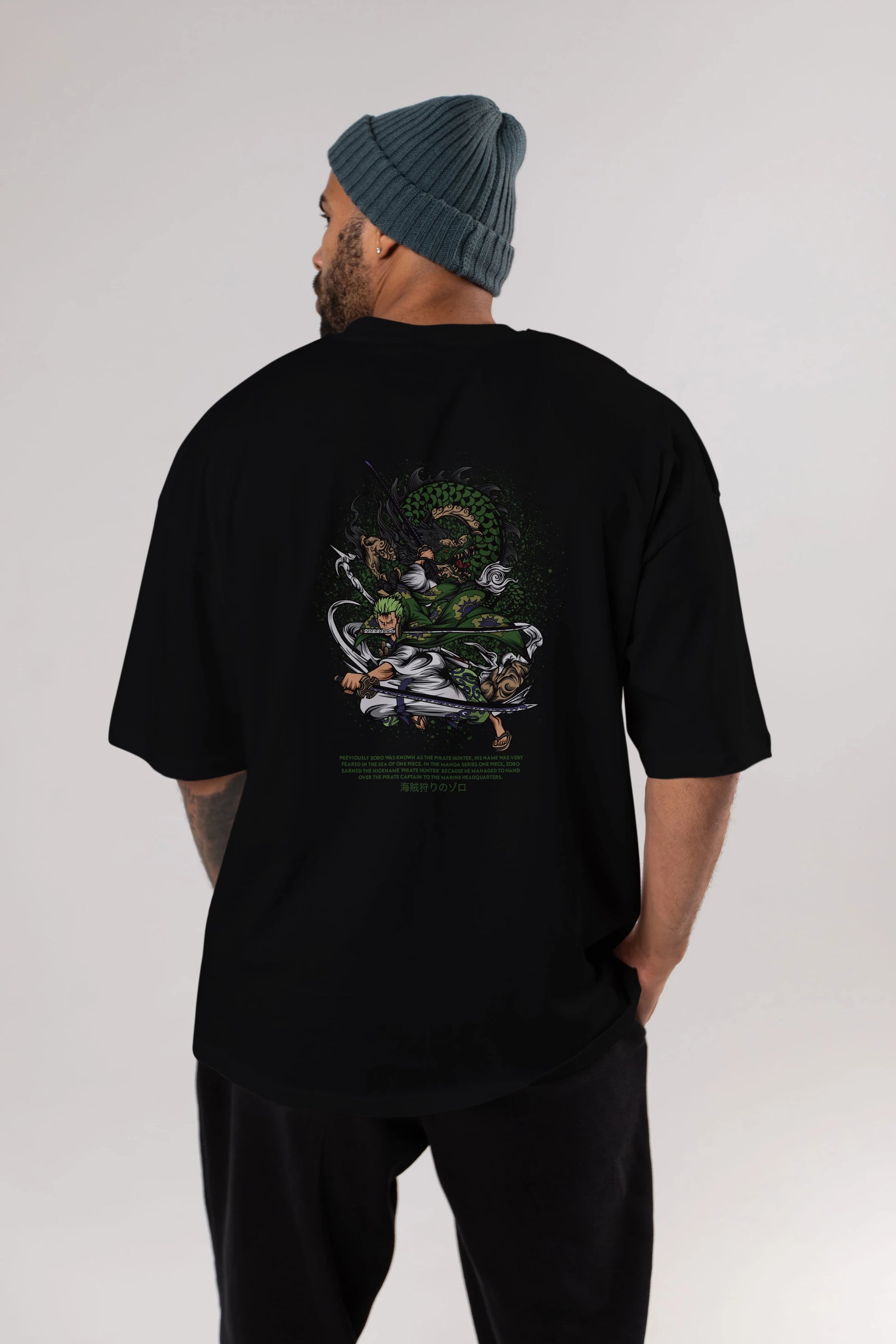 Zoro-ONE PIECE Anime Arka Baskılı Oversize t-shirt Erkek Kadın Unisex