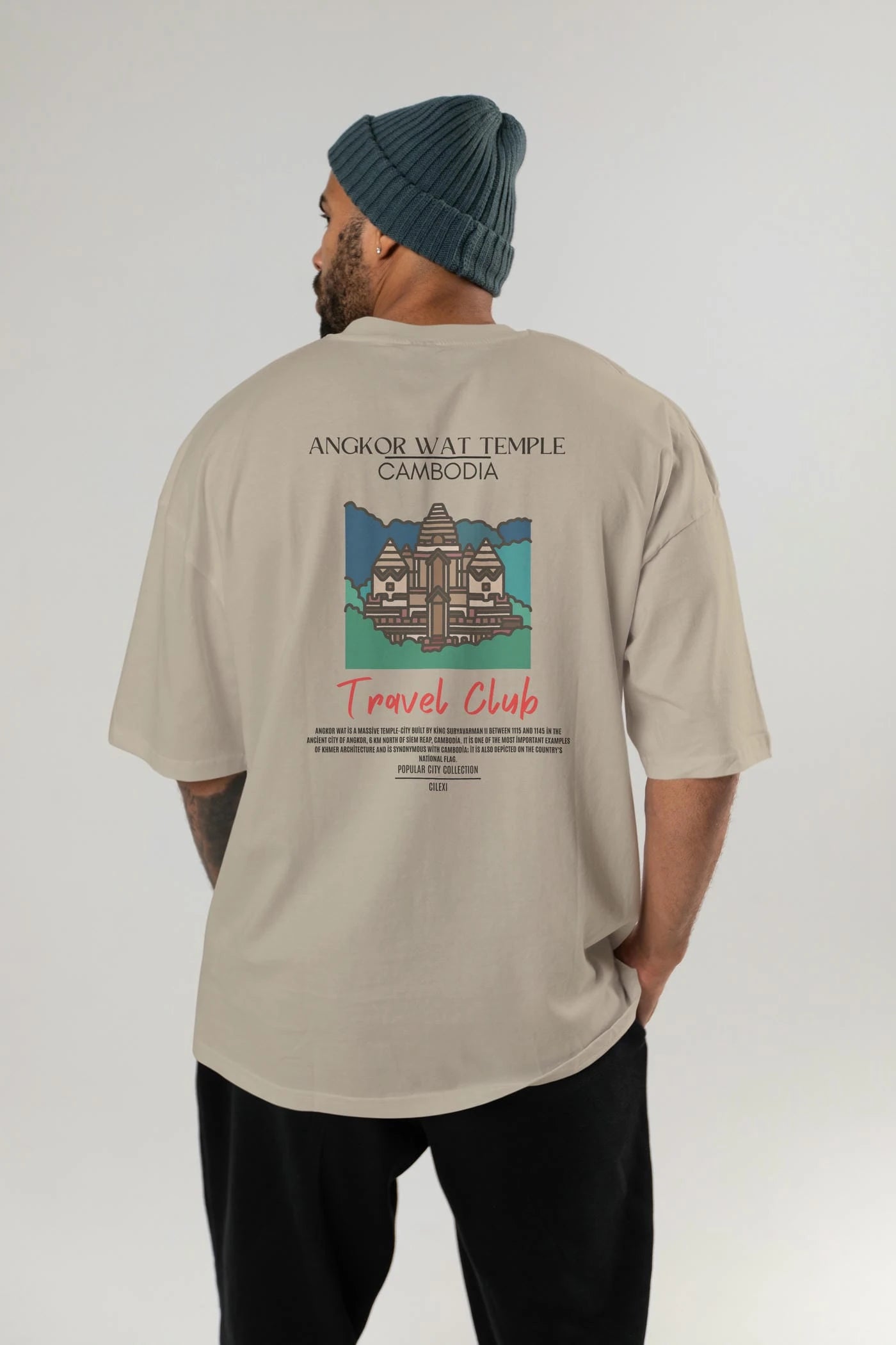 Angkor Wat Temple Cambodia Arka Baskılı Oversize t-shirt Erkek Kadın Pamuk Bisiklet Yaka tişort