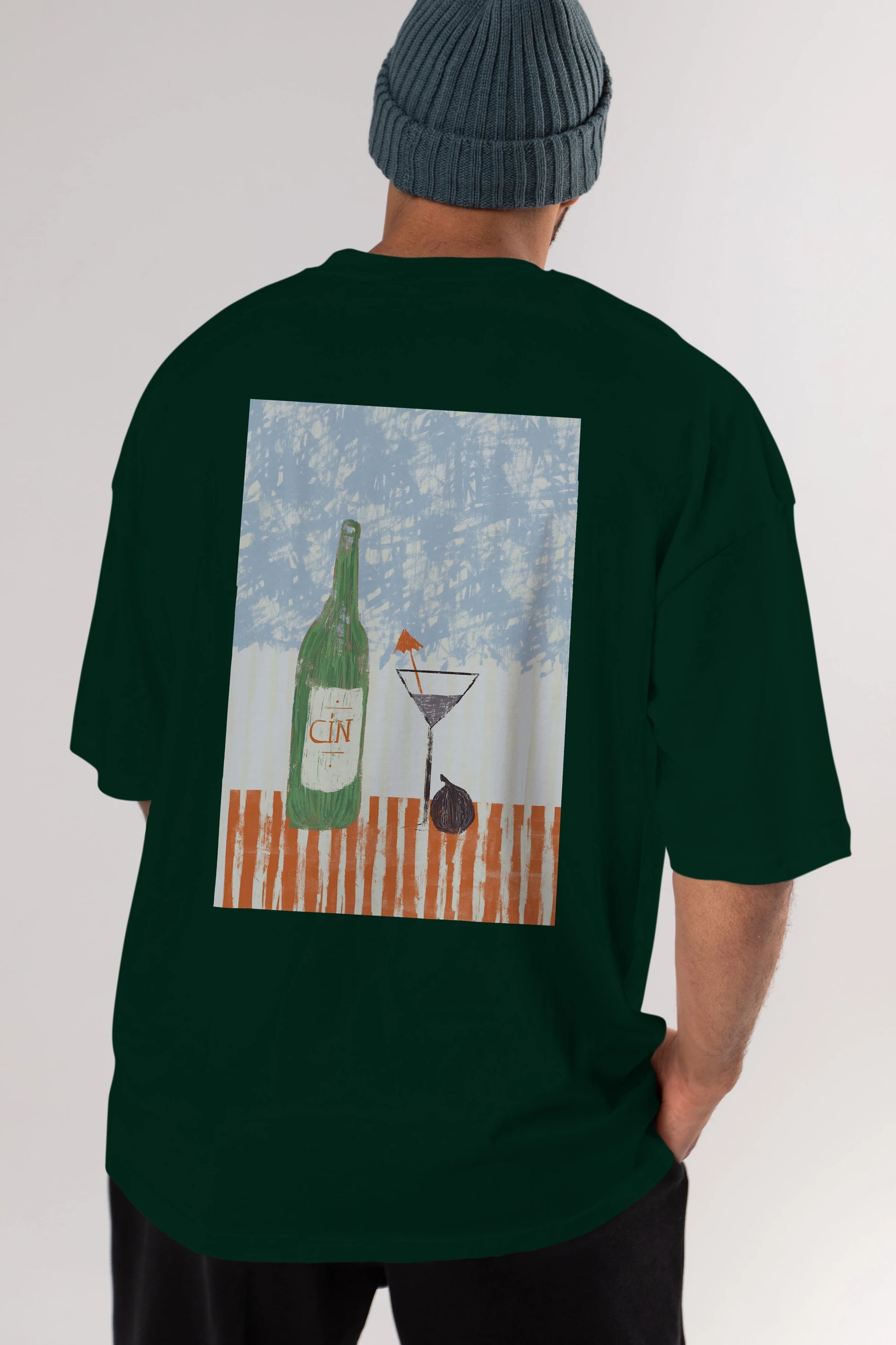 Gin Arka Baskılı Oversize t-shirt Erkek Kadın Unisex %100 Pamuk Bisiklet Yaka tişort