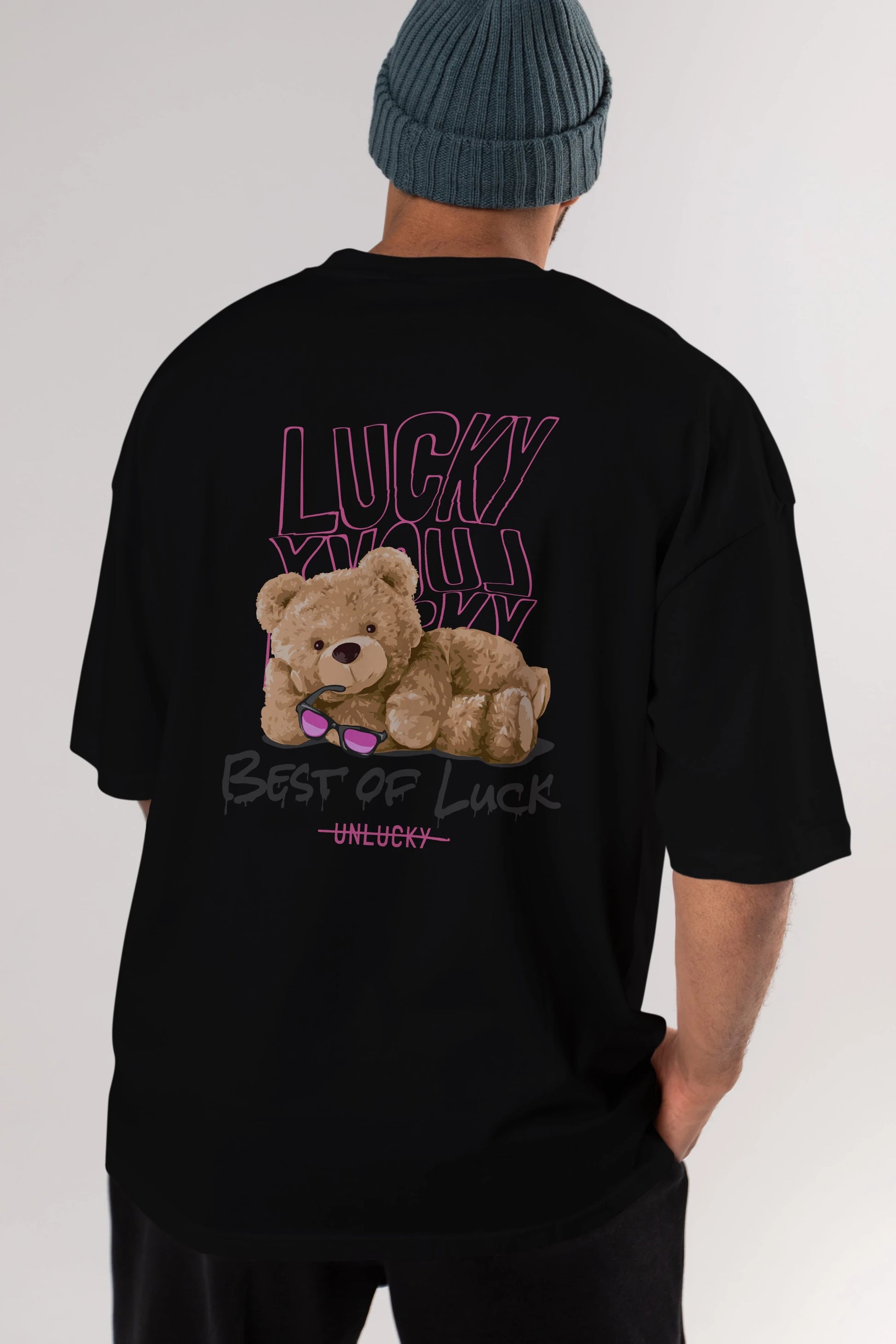 Best of Lucky Bear Arka Baskılı Oversize t-shirt Erkek Kadın Unisex