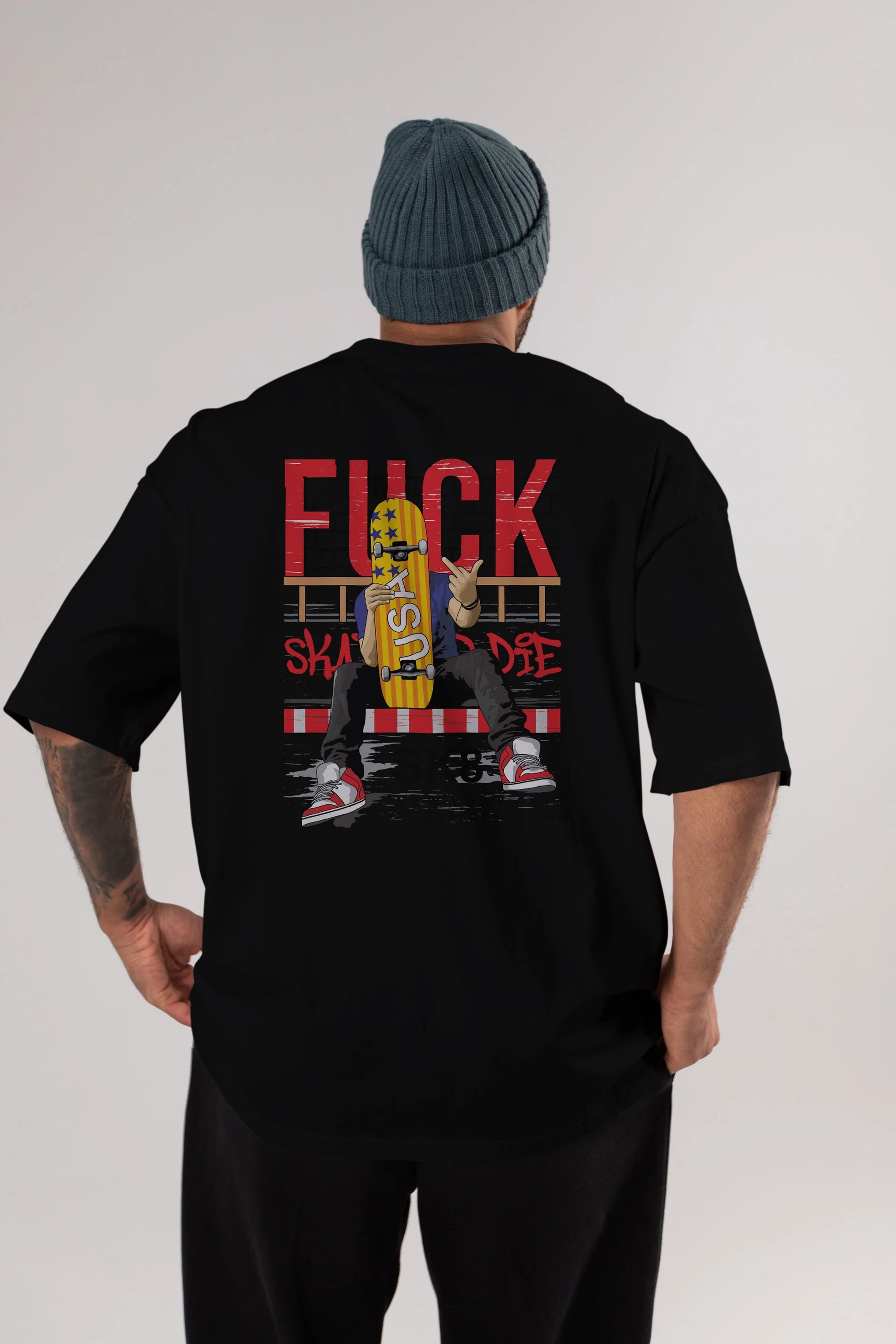 Skate or Die Arka Baskılı Oversize t-shirt Erkek Kadın Unisex