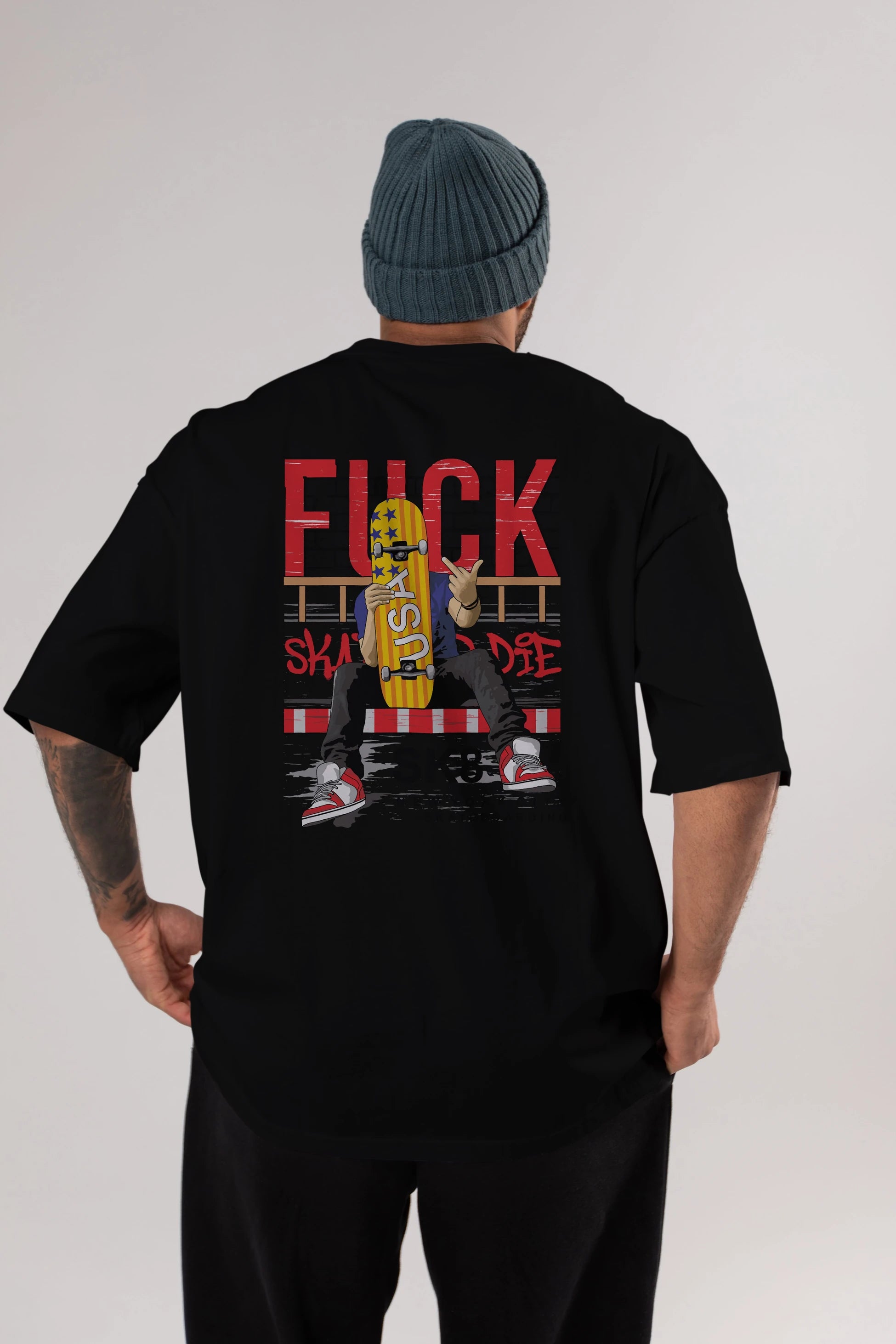Skate or Die Arka Baskılı Oversize t-shirt Erkek Kadın Unisex