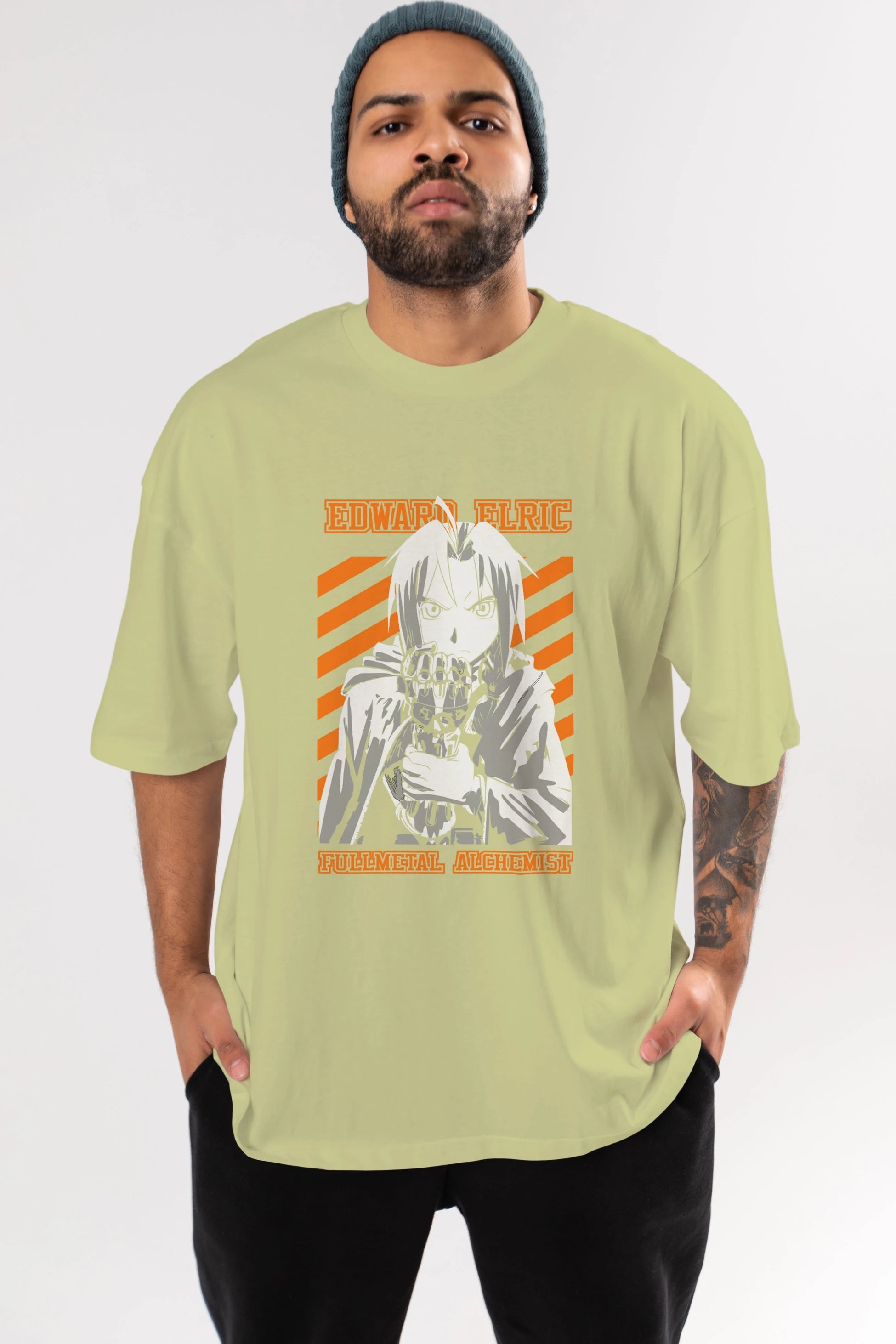 EDWARD ELRIC Anime Ön Baskılı Oversize t-shirt %100 pamuk Erkek Kadın Unisex