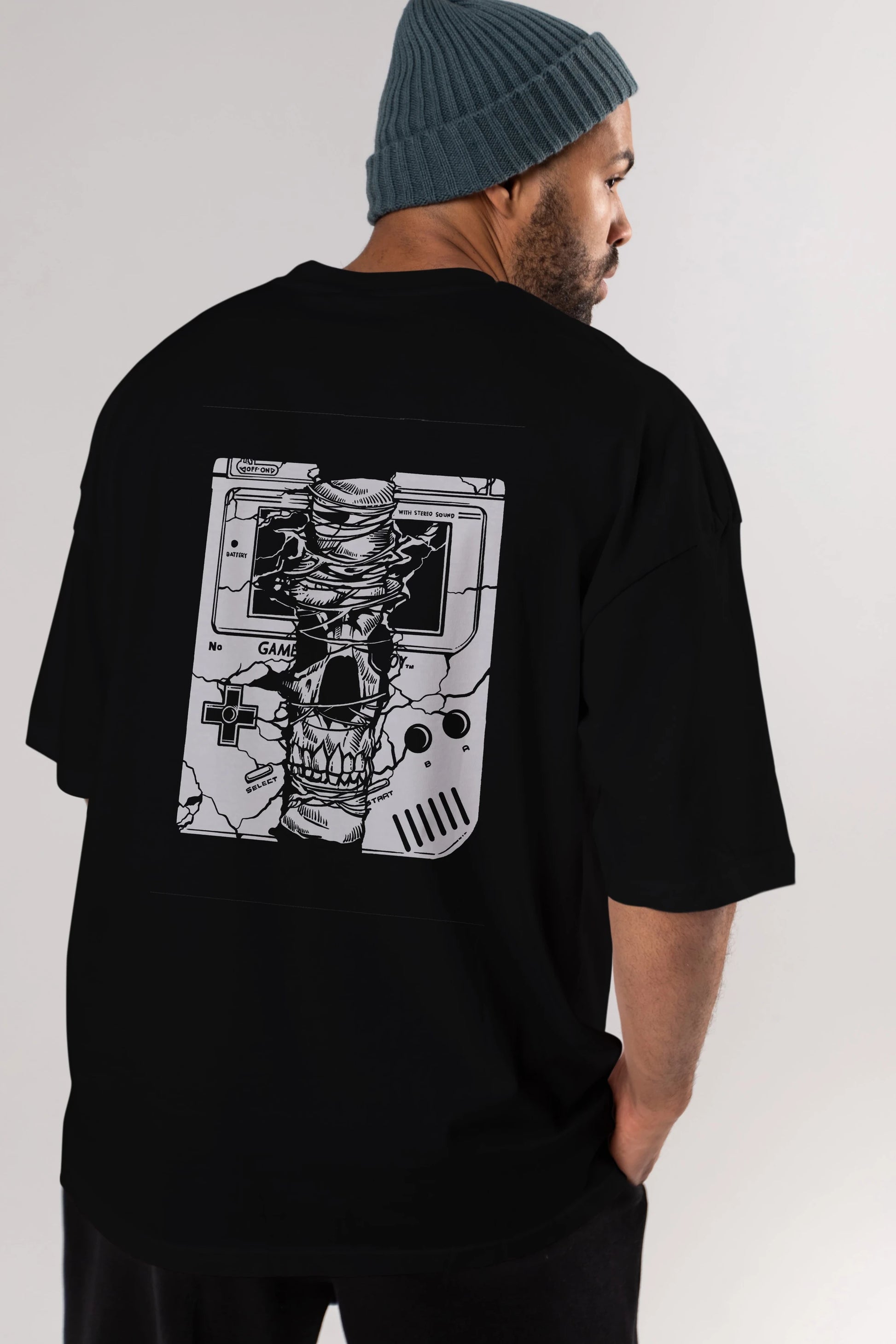 Gameboy Skull Arka Baskılı Oversize t-shirt Erkek Kadın Unisex %100 Pamuk