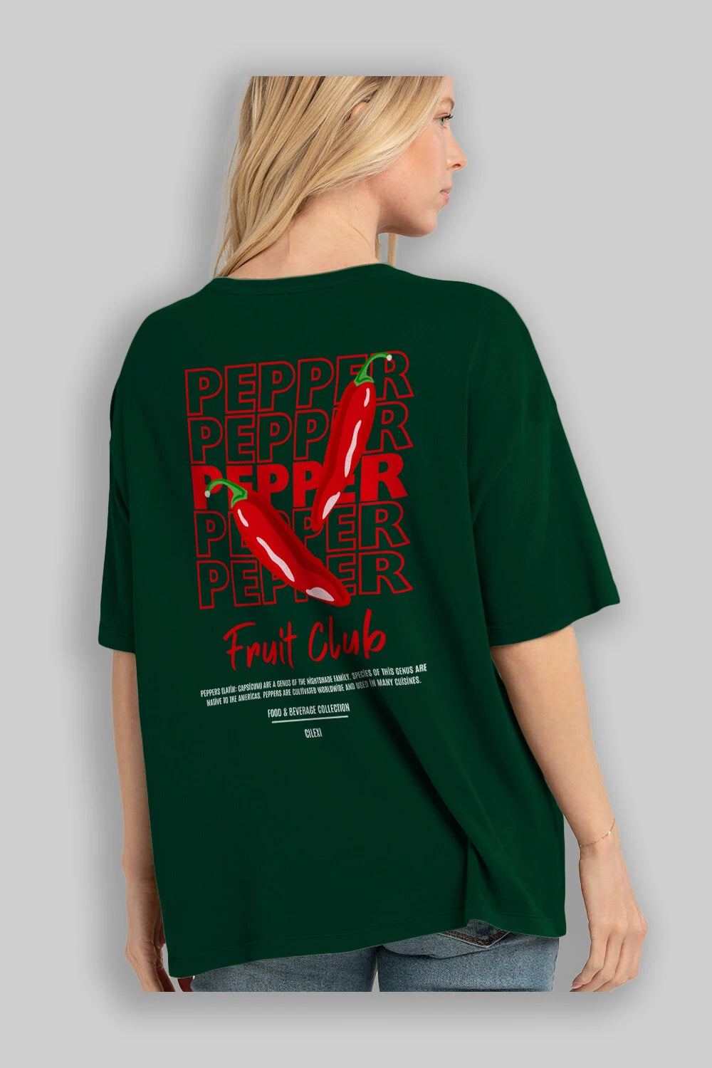 Pepper Arka Baskılı Oversize t-shirt Erkek Kadın Pamuk Bisiklet Yaka tişort