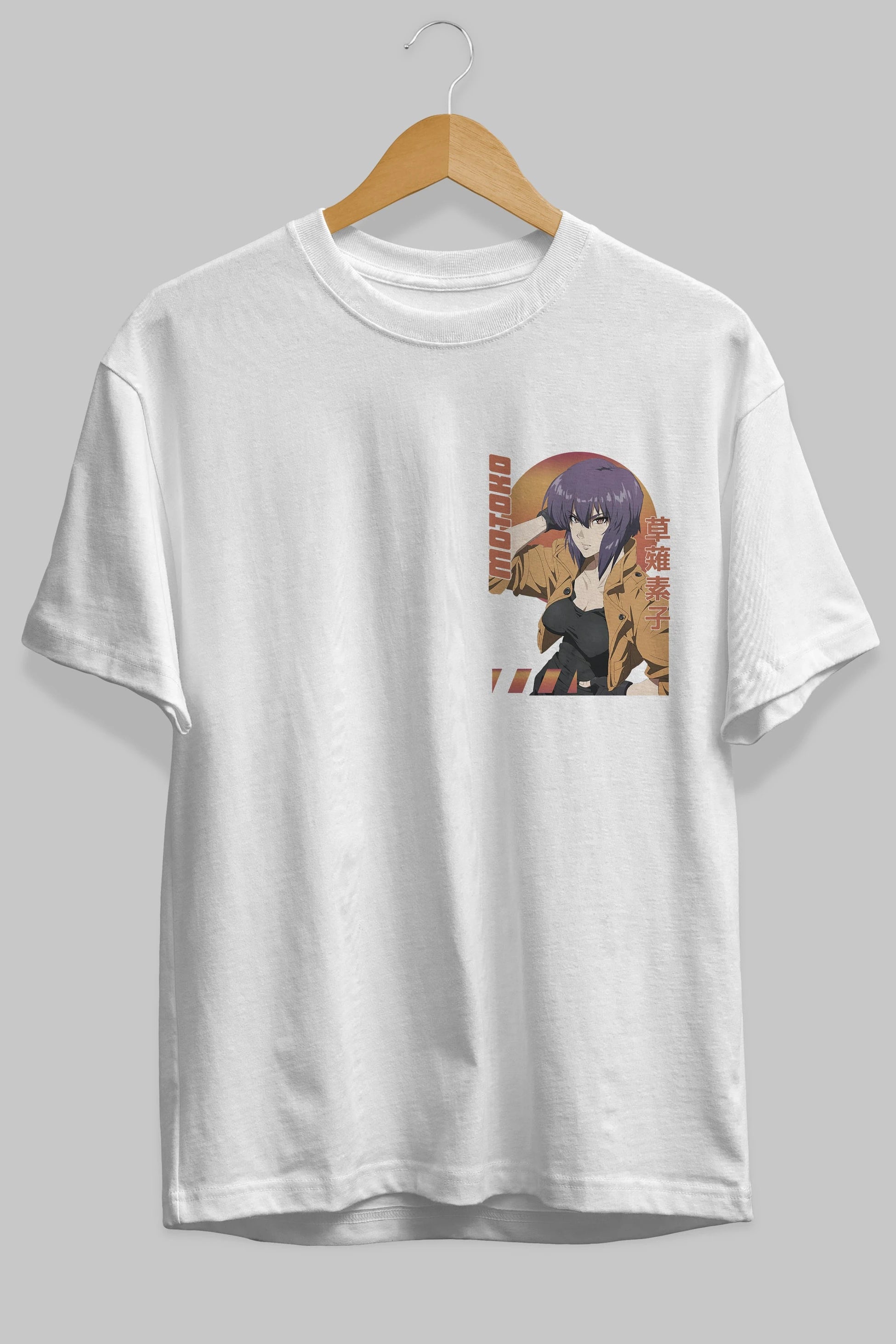 Motoko Kusanagi 9 Ön Sol Baskılı Oversize t-shirt Erkek Kadın Unisex %100 Pamuk Bisiklet Yaka tişort