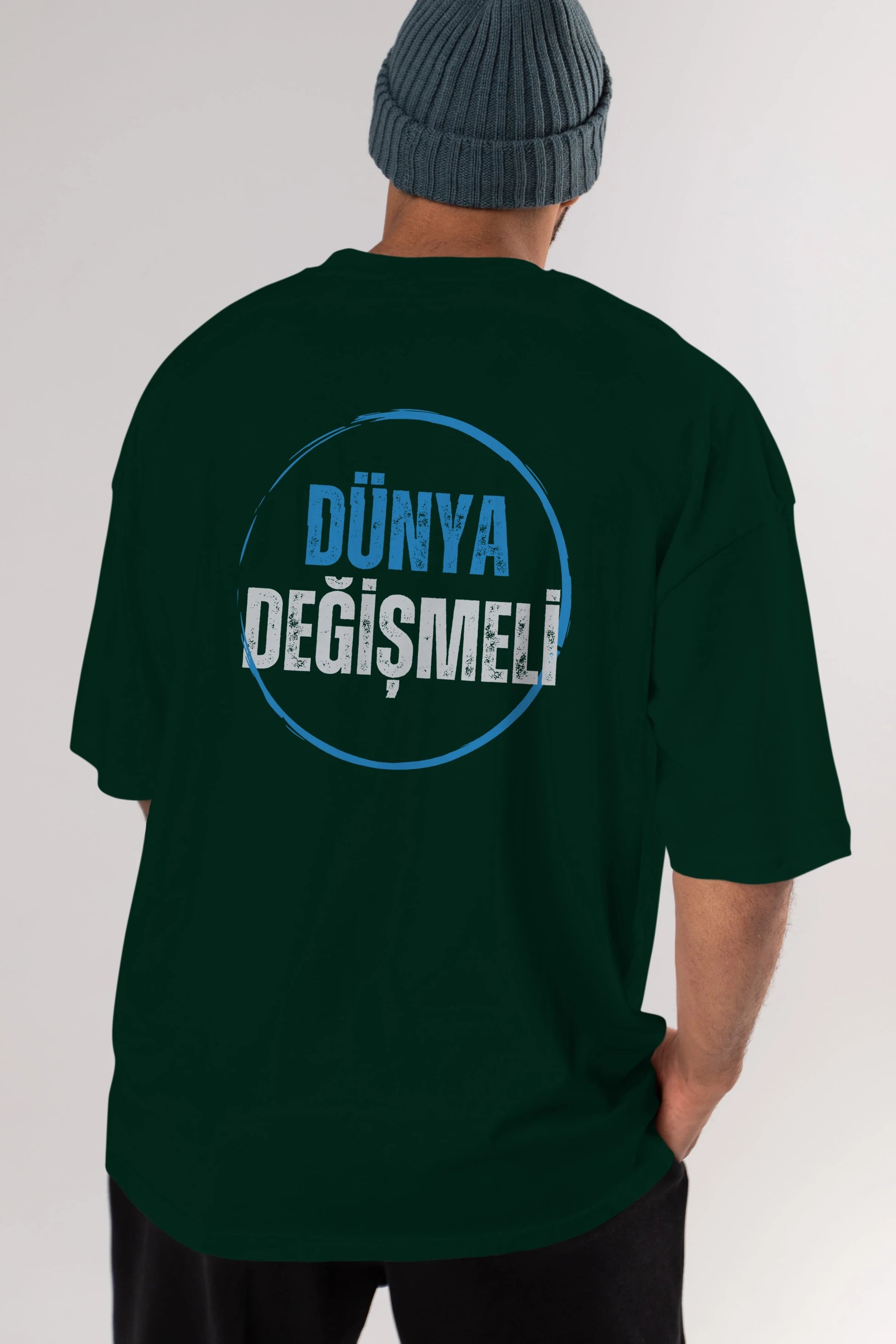 Dünya Değişmeli Yazılı Arka Baskılı Oversize t-shirt Erkek Kadın Unisex