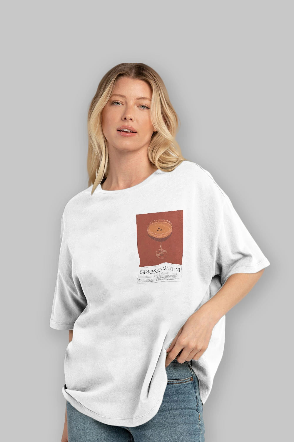Espresso Martini Ön Sol Baskılı Oversize t-shirt Erkek Kadın Unisex %100 Pamuk Bisiklet Yaka tişort