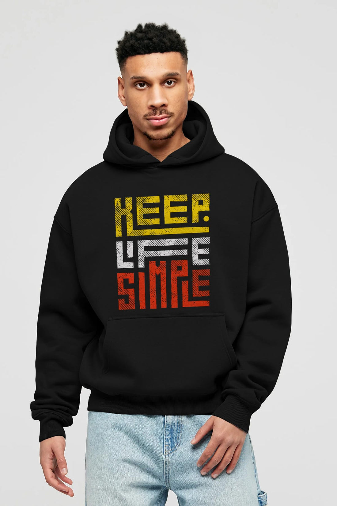 Keep Life Simple Yazılı Ön Baskılı Oversize Hoodie Kapüşonlu Sweatshirt Erkek Kadın Unisex