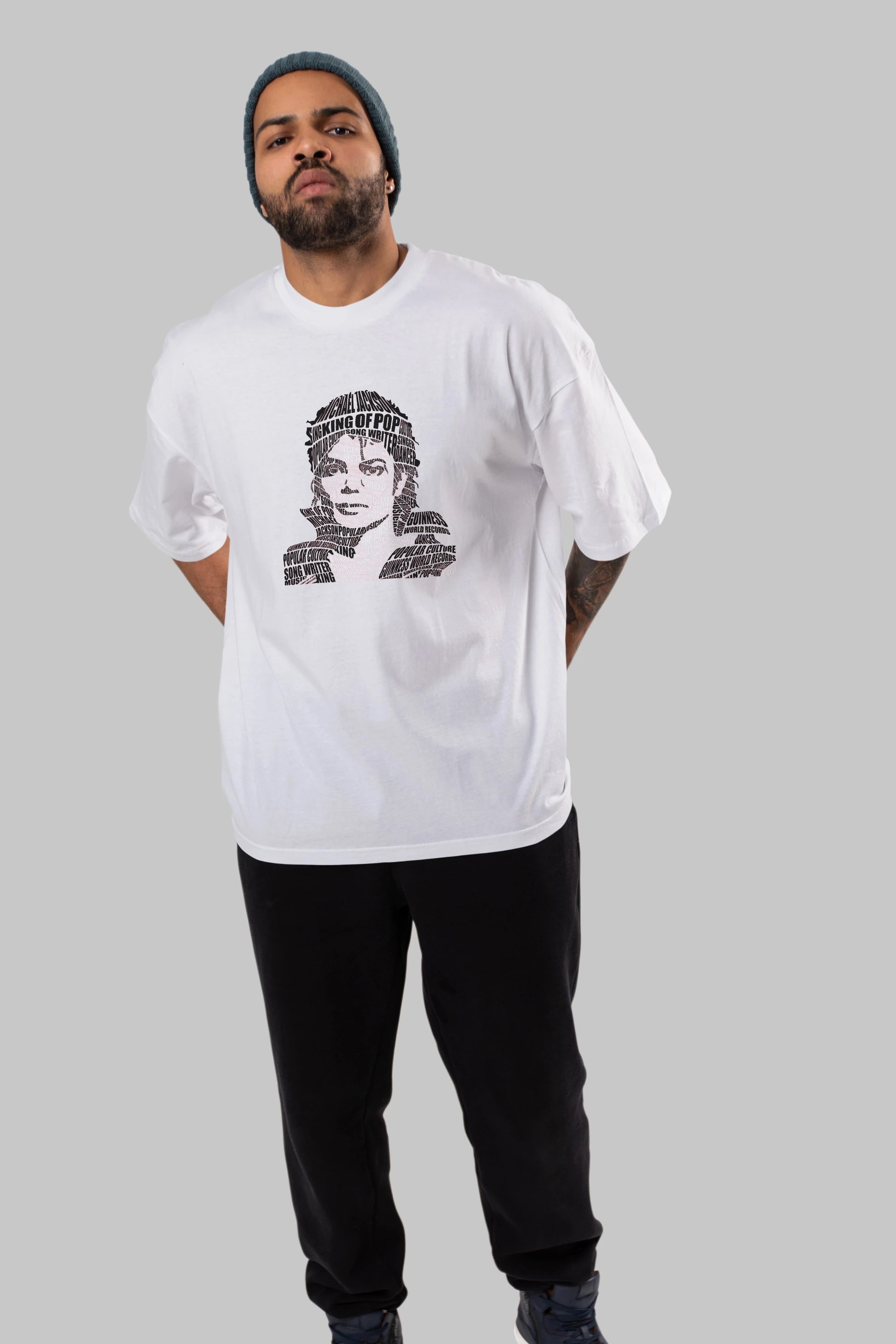 Michael Jackson Calligram Ön Baskılı Oversize t-shirt %100 pamuk Erkek Kadın Unisex