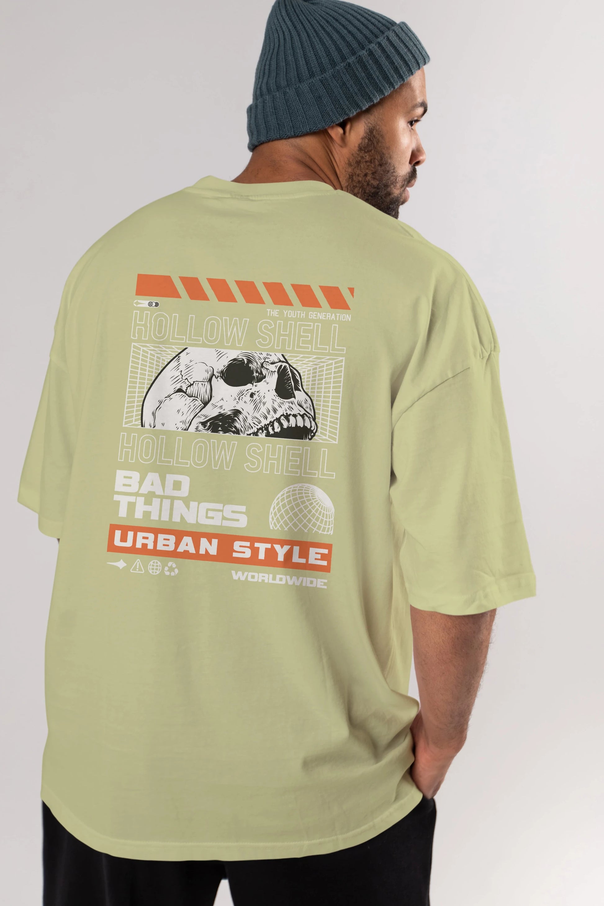 Hollow Shell Arka Baskılı Oversize t-shirt Erkek Kadın Unisex