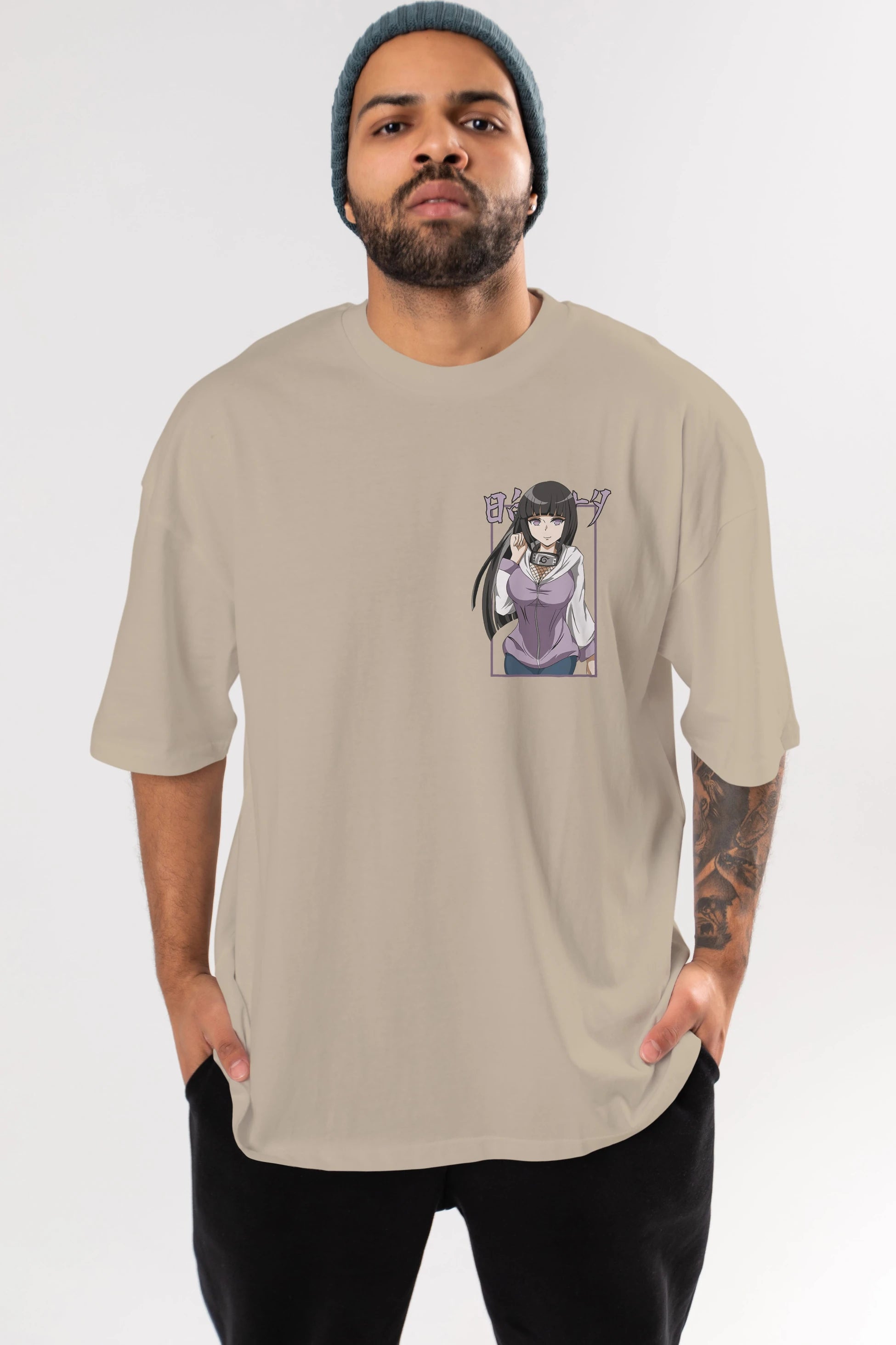 Hinata NARUTO Ön Sol Baskılı Oversize t-shirt Erkek Kadın Unisex %100 Pamuk Bisiklet Yaka tişort