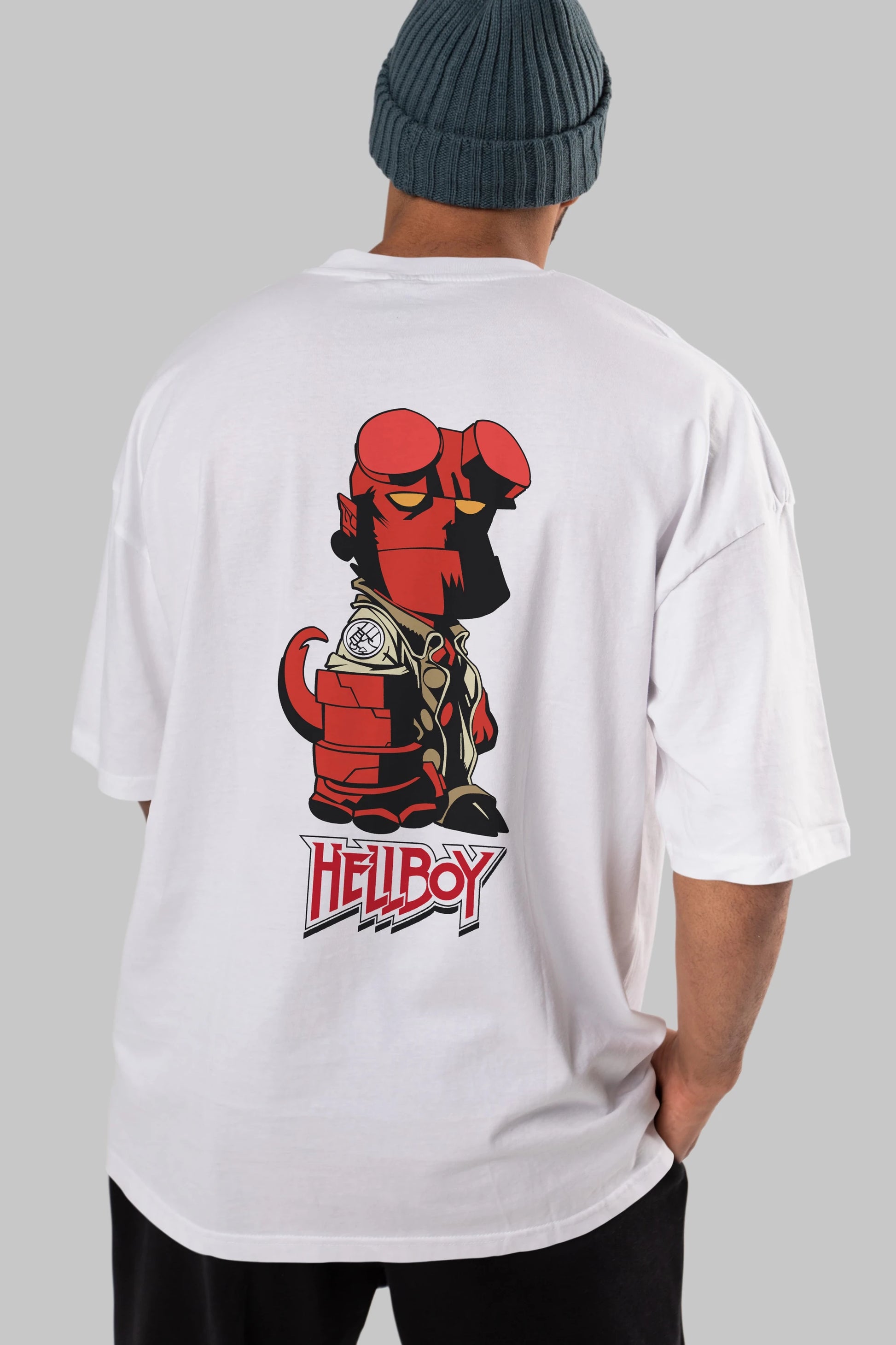 Hellboy (1) Arka Baskılı Oversize t-shirt Erkek Kadın Unisex %100 Pamuk Bisiklet Yaka tişort