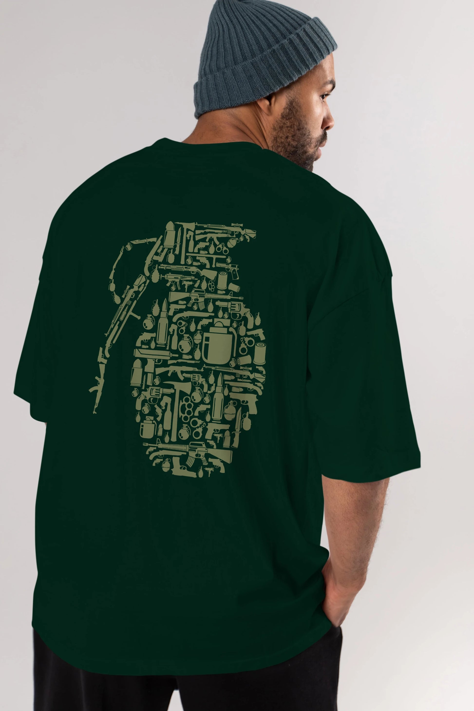 Grenade Arka Baskılı Oversize t-shirt %100 pamuk Erkek Kadın Unisex