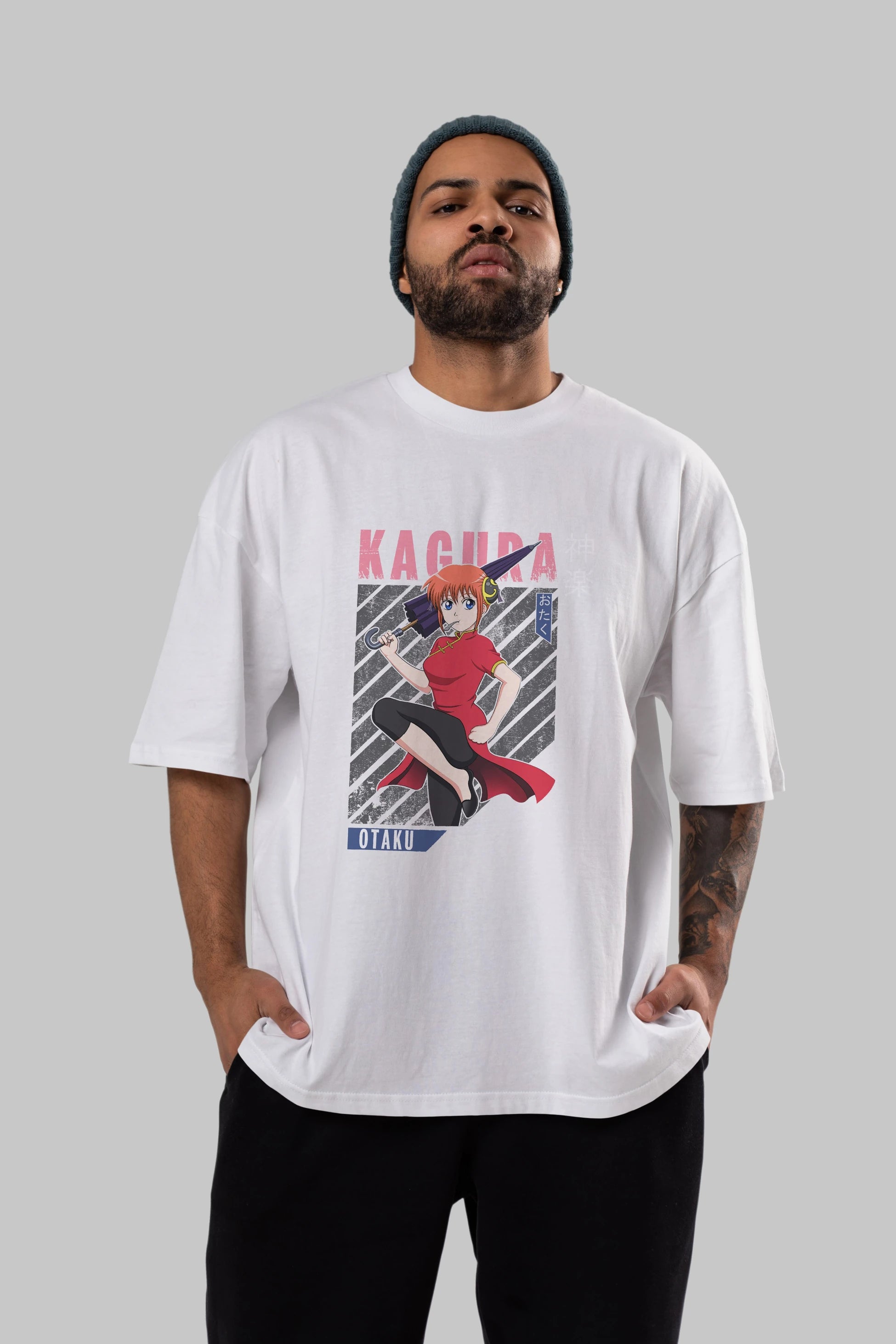 Kagura GINTAMA 1 Anime Ön Baskılı Oversize t-shirt %100 pamuk Erkek Kadın Unisex