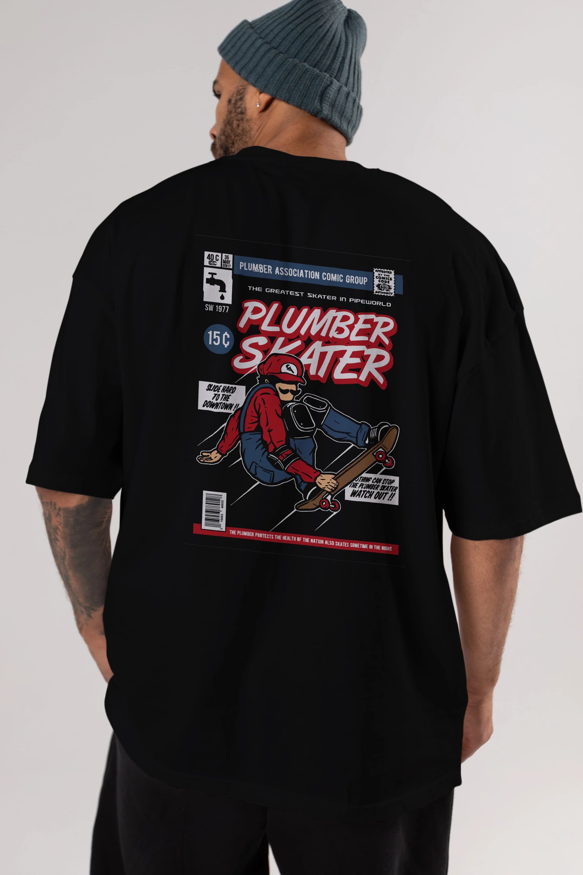 Plumber Skater Arka Baskılı Oversize t-shirt Erkek Kadın Unisex %100 Pamuk