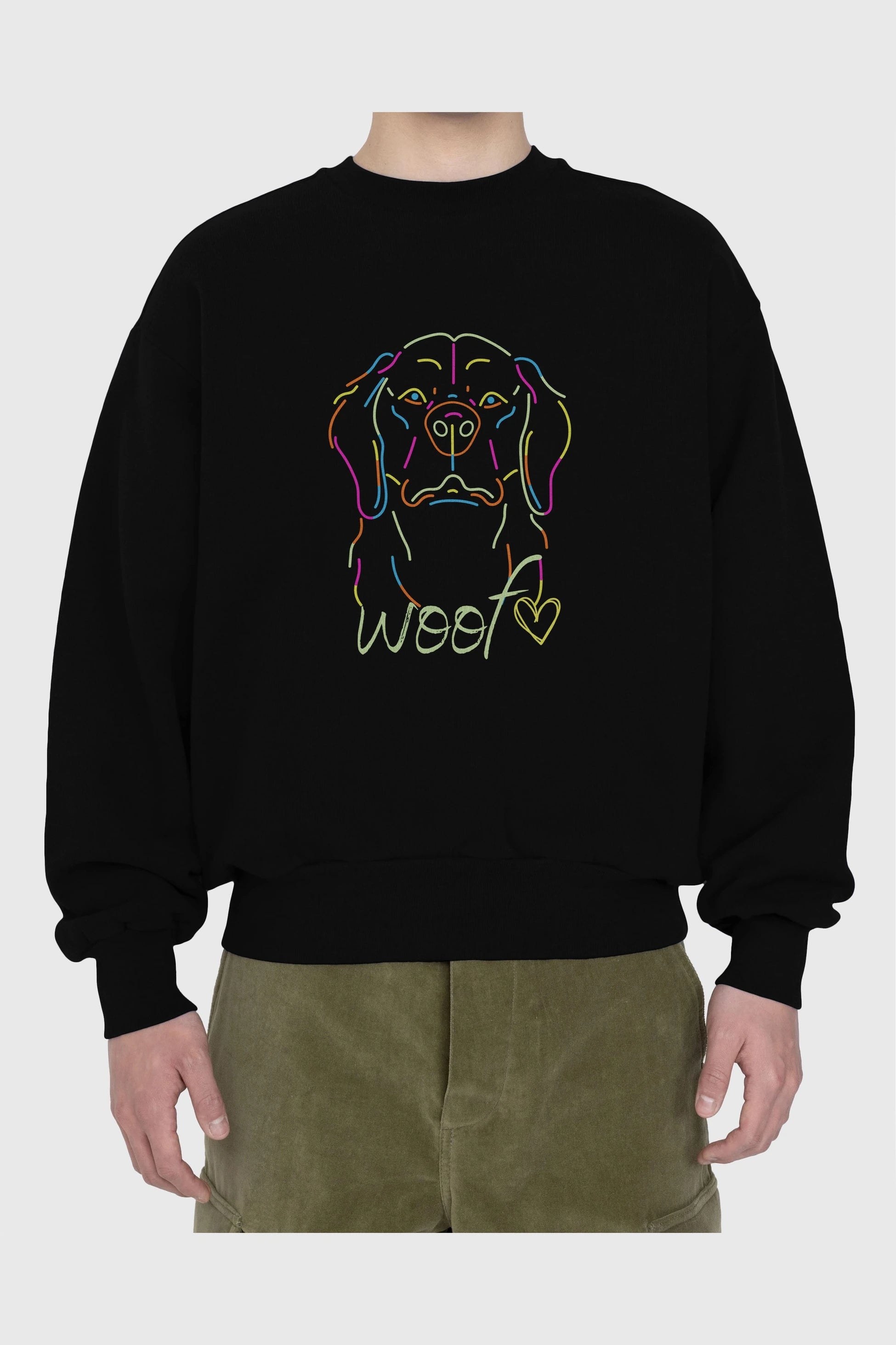 Neon Dog Ön Baskılı Oversize Sweatshirt Erkek Kadın Unisex