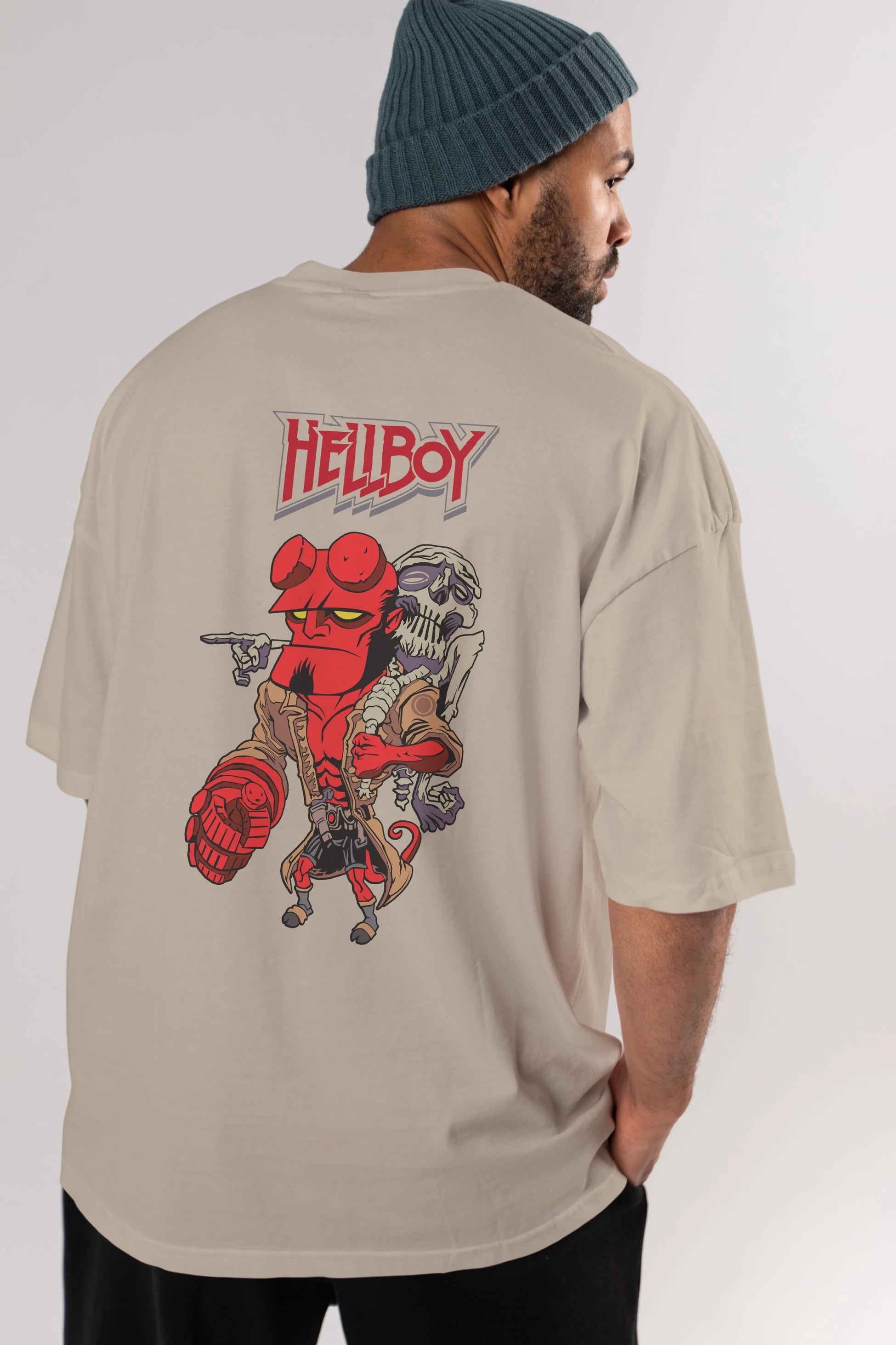 Hellboy (2) Arka Baskılı Oversize t-shirt Erkek Kadın Unisex %100 Pamuk Bisiklet Yaka tişort