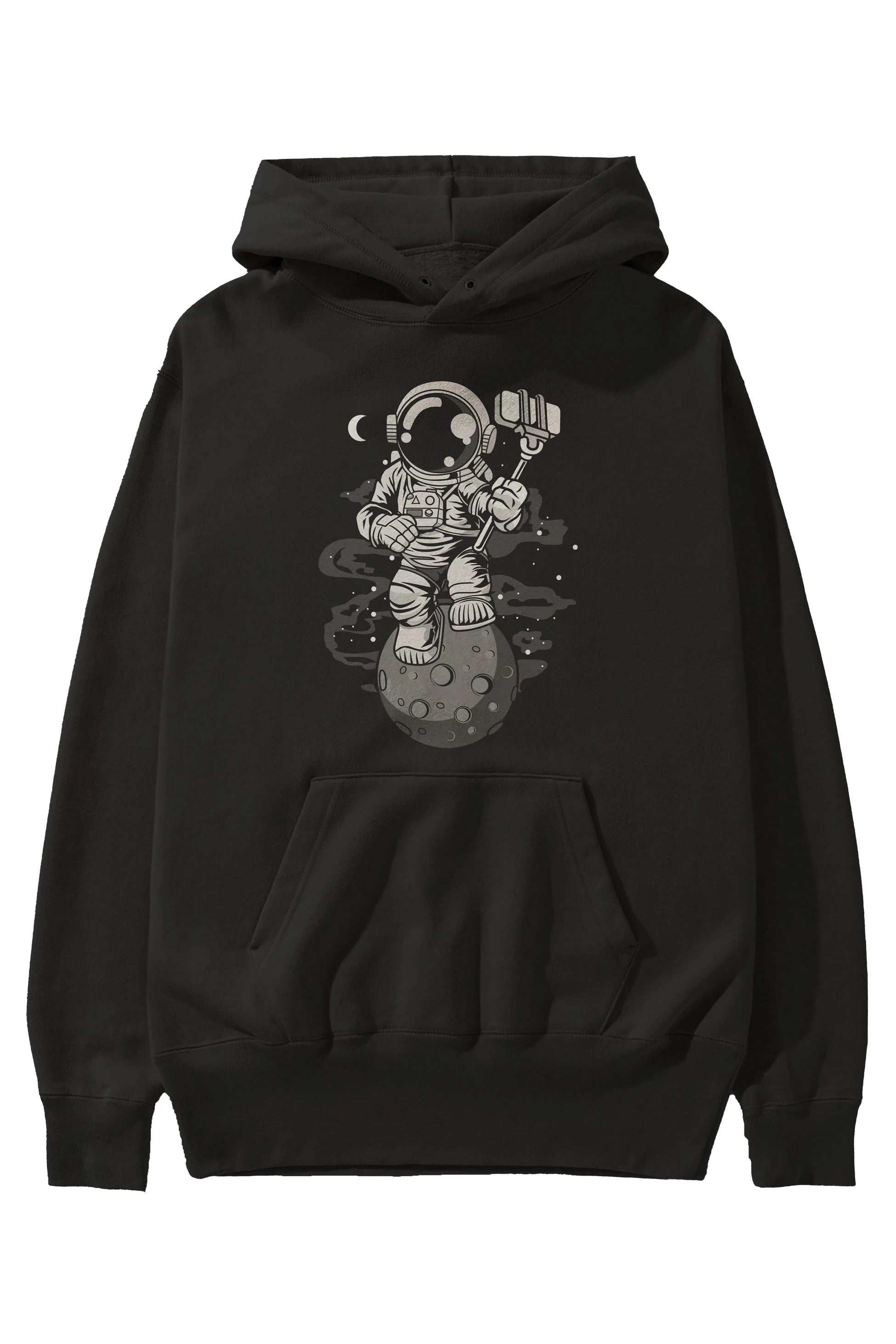 Astronaut Selfie Ön Baskılı Hoodie Oversize Kapüşonlu Sweatshirt Erkek Kadın Unisex
