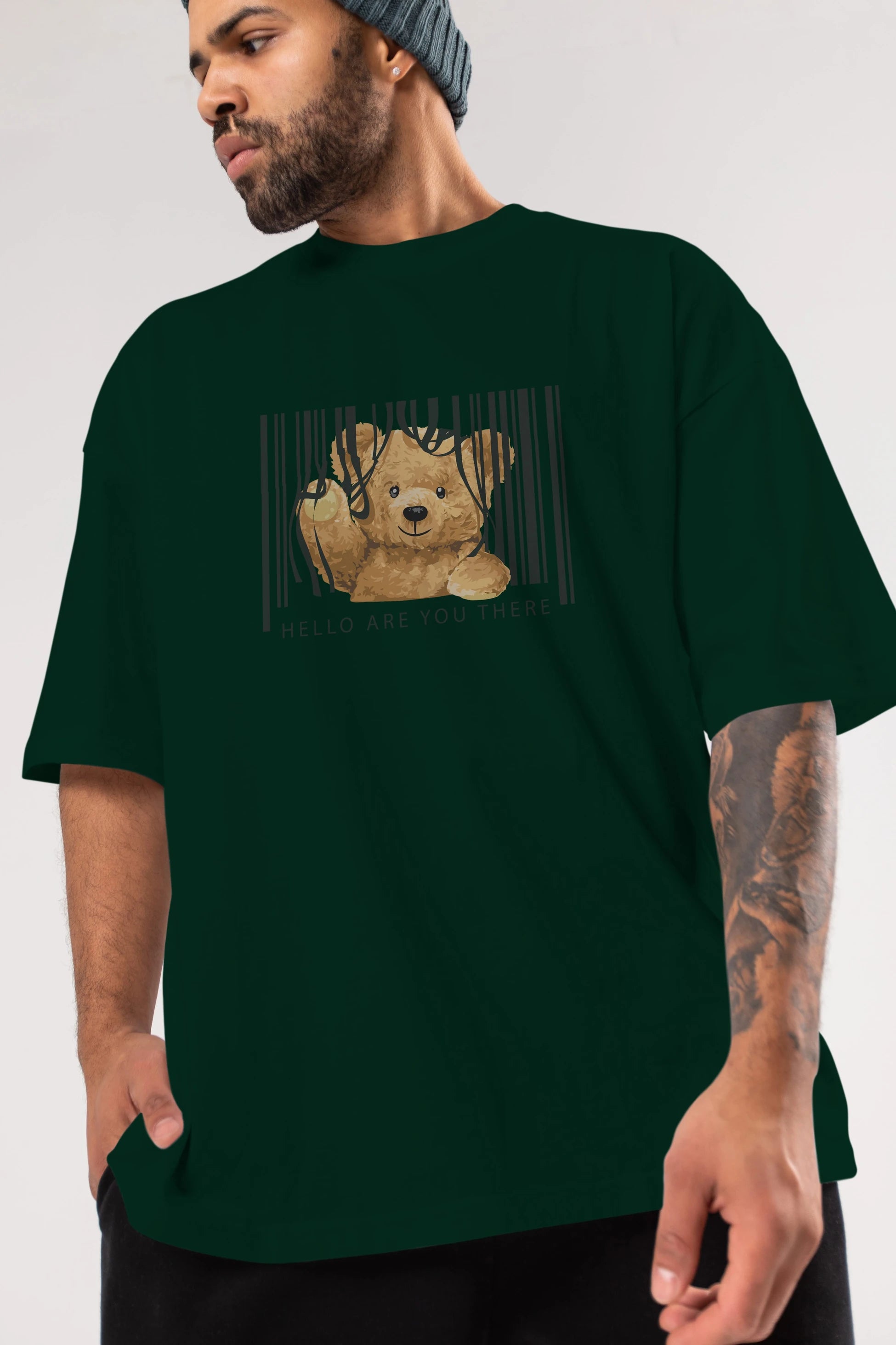 Teddy Bear Hello Ön Baskılı Oversize t-shirt Erkek Kadın Unisex %100 Pamuk